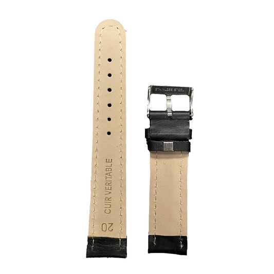 Horlogeband - 20mm - Zwart - Echt leer