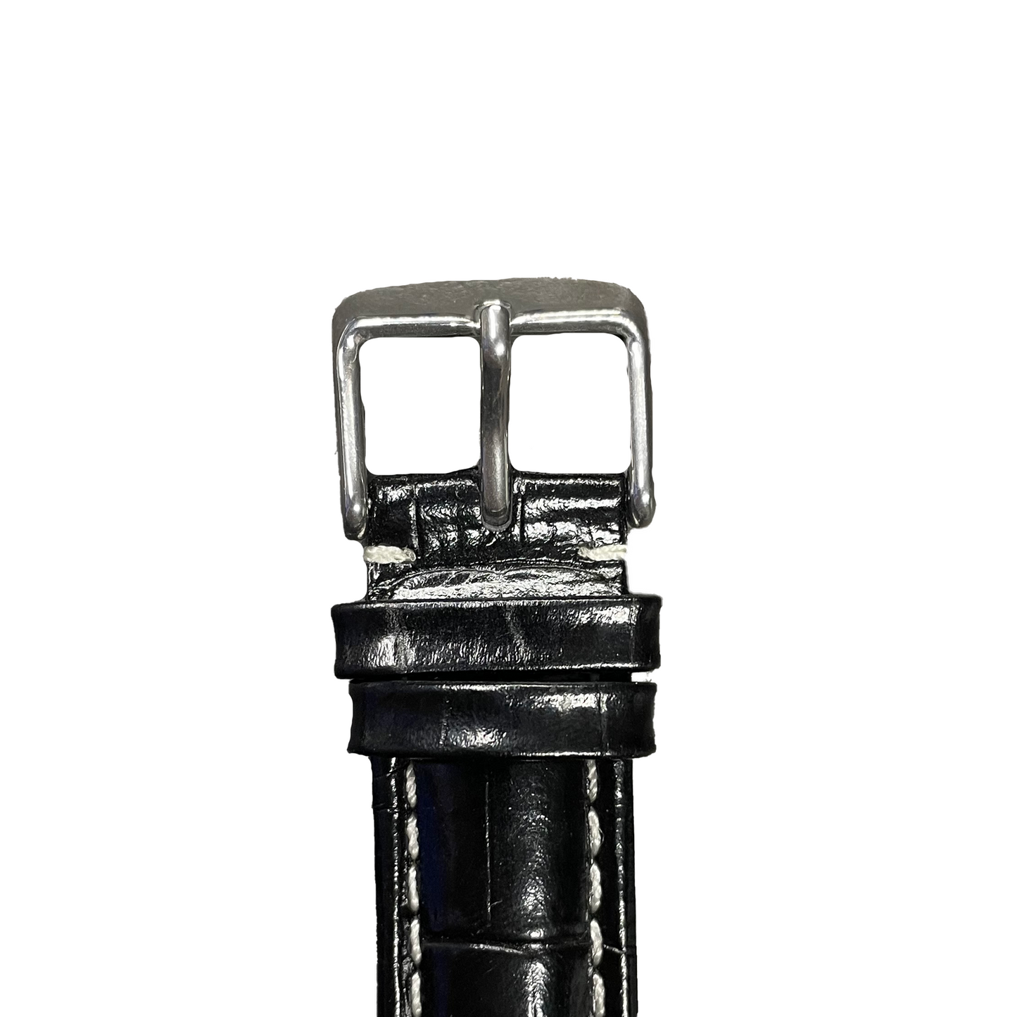 Horlogeband - 20mm - Glans Zwart - Echt leer