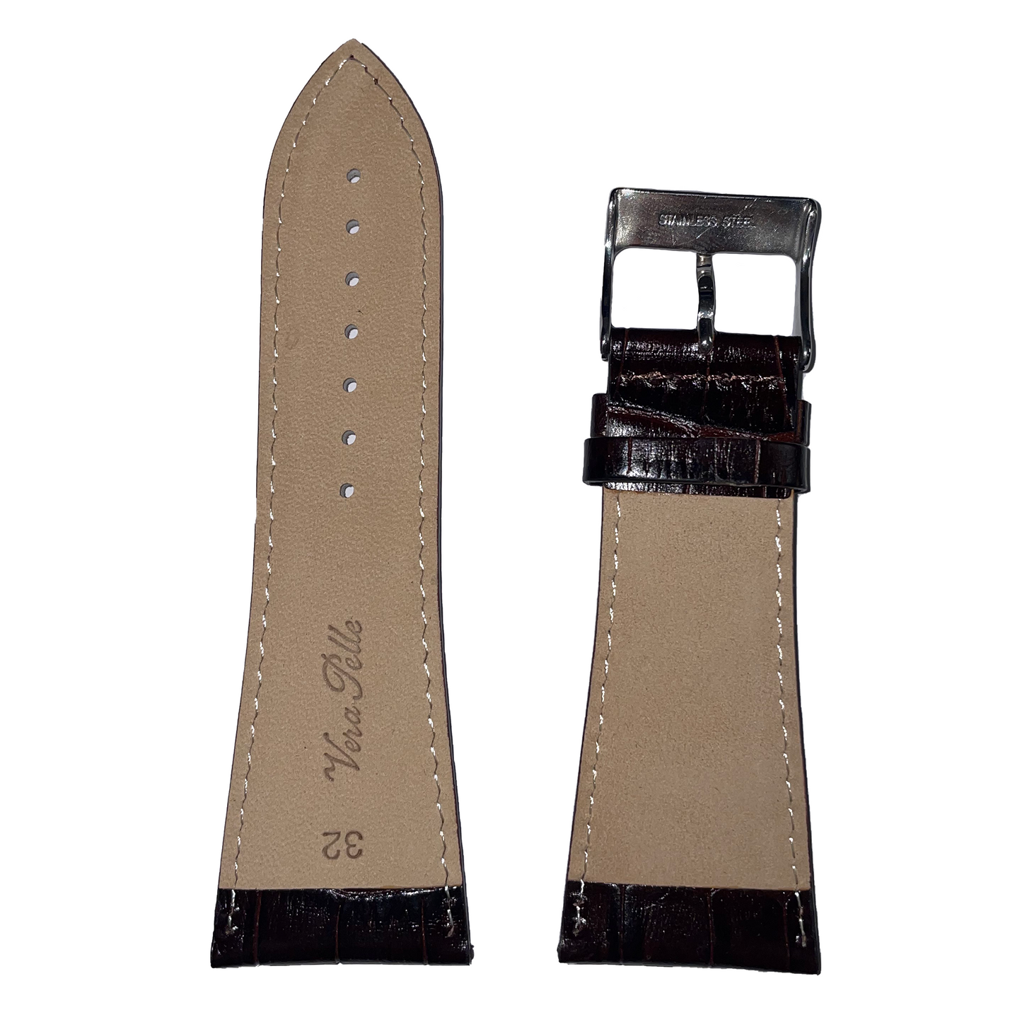 Horlogeband - 32mm - Zwart - Echt leer