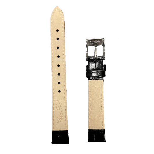 Horlogeband - 14mm - Zwart - Echt leer