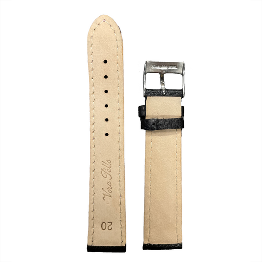 Horlogeband - 20mm - Zwart - Echt leer
