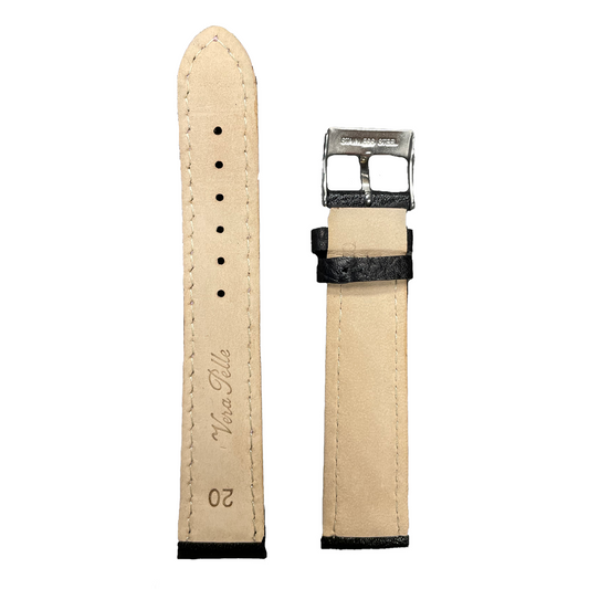 Horlogeband - 22mm - Zwart - Echt leer