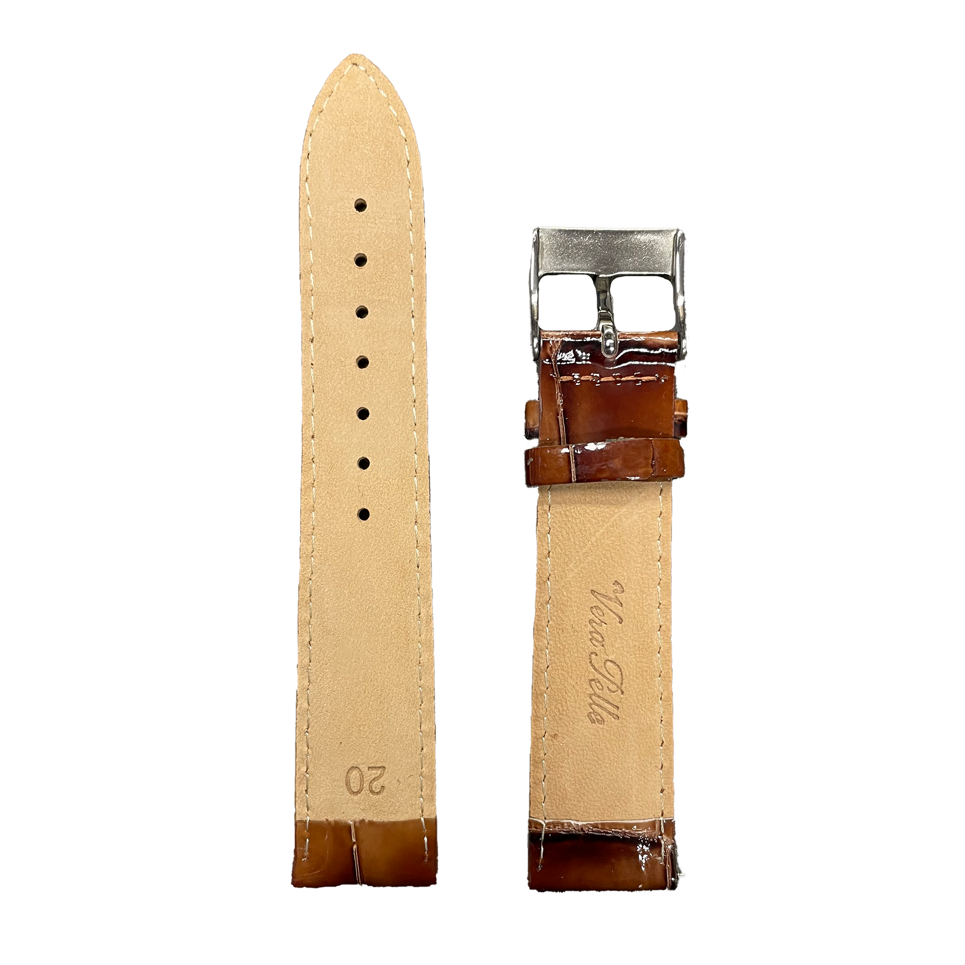 Horlogeband - 20mm - Glans cognac - Echt leer