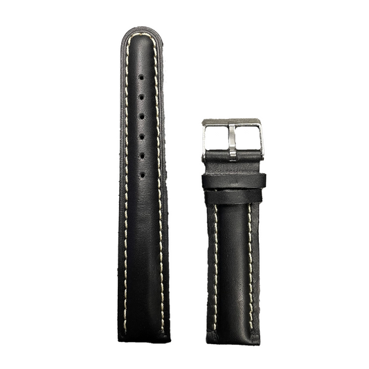 Horlogeband - 20mm - Zwart - Echt leer