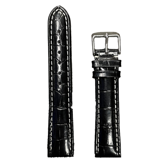 Horlogeband - 20mm - Glans Zwart - Echt leer