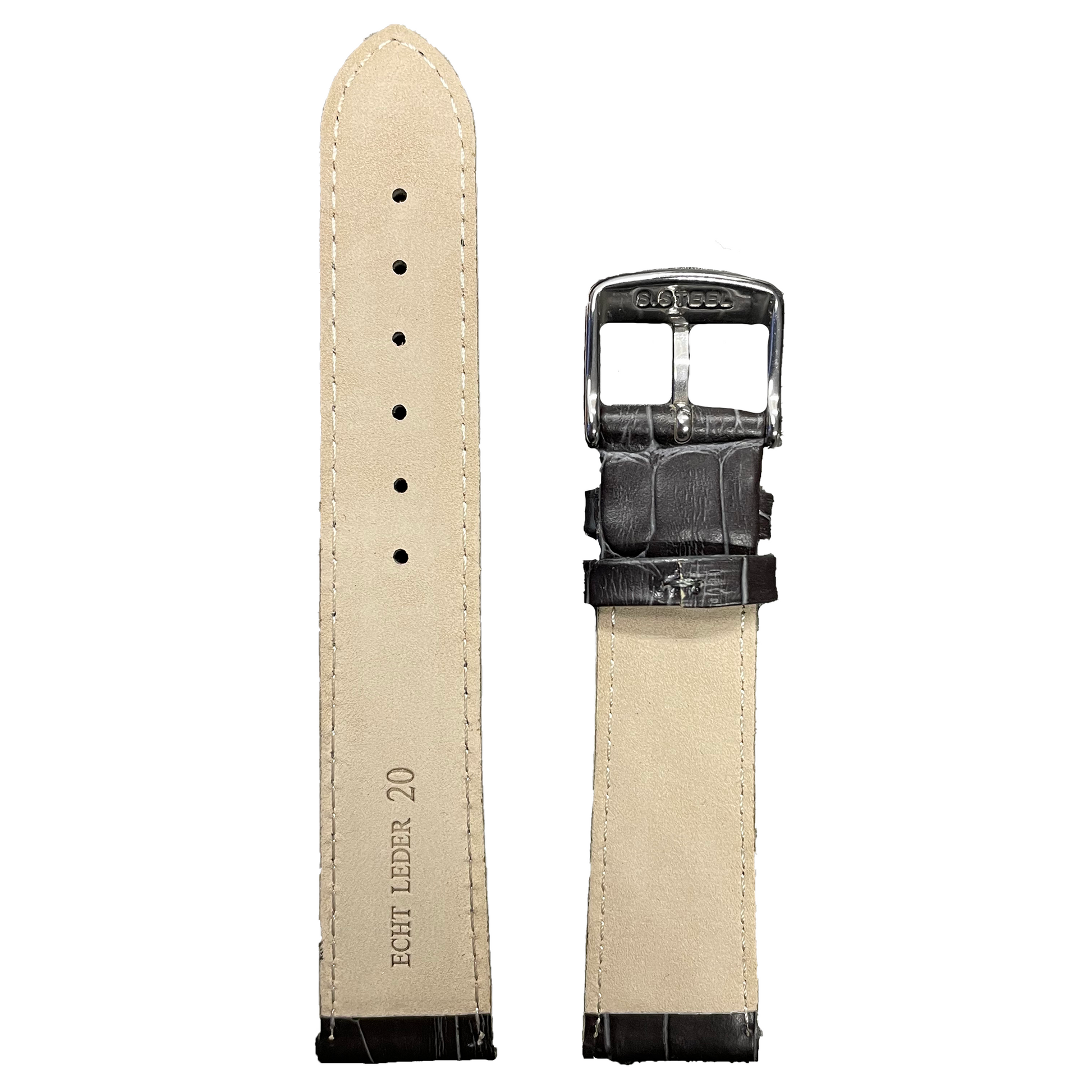 Horlogeband - 20mm - Grijs - Echt leer