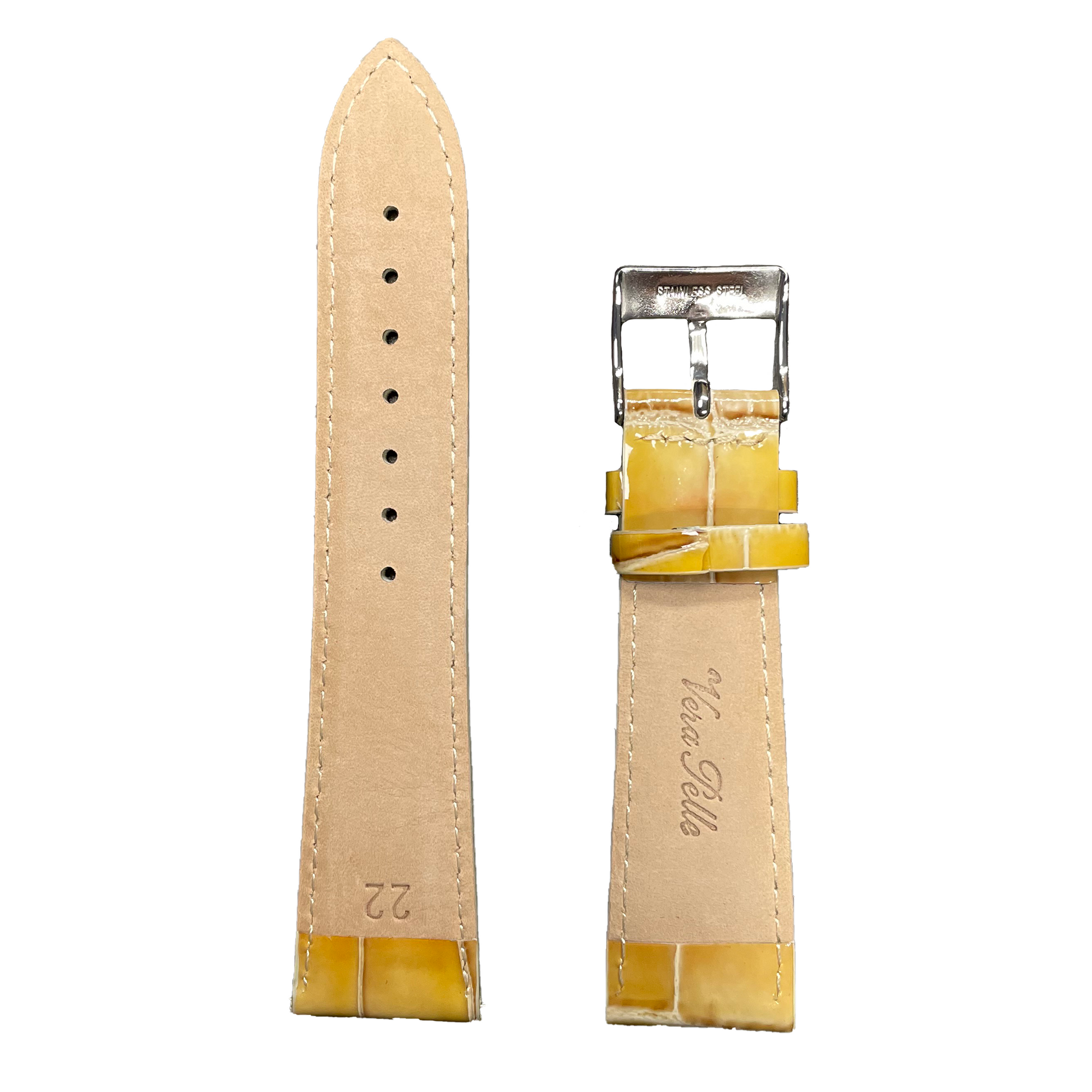 Horlogeband - 22 mm - Beige Geel - Echt leer