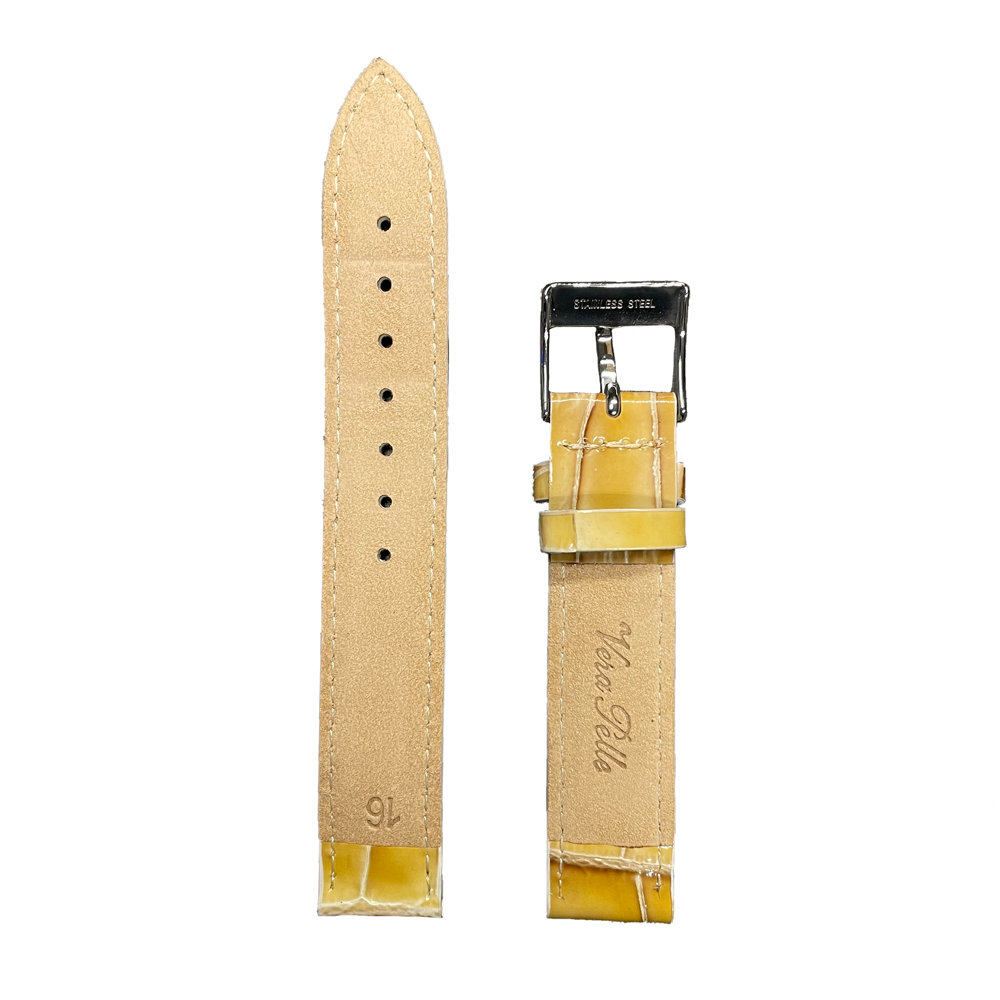 Horlogeband - 16 mm - Beige geel - Echt leer
