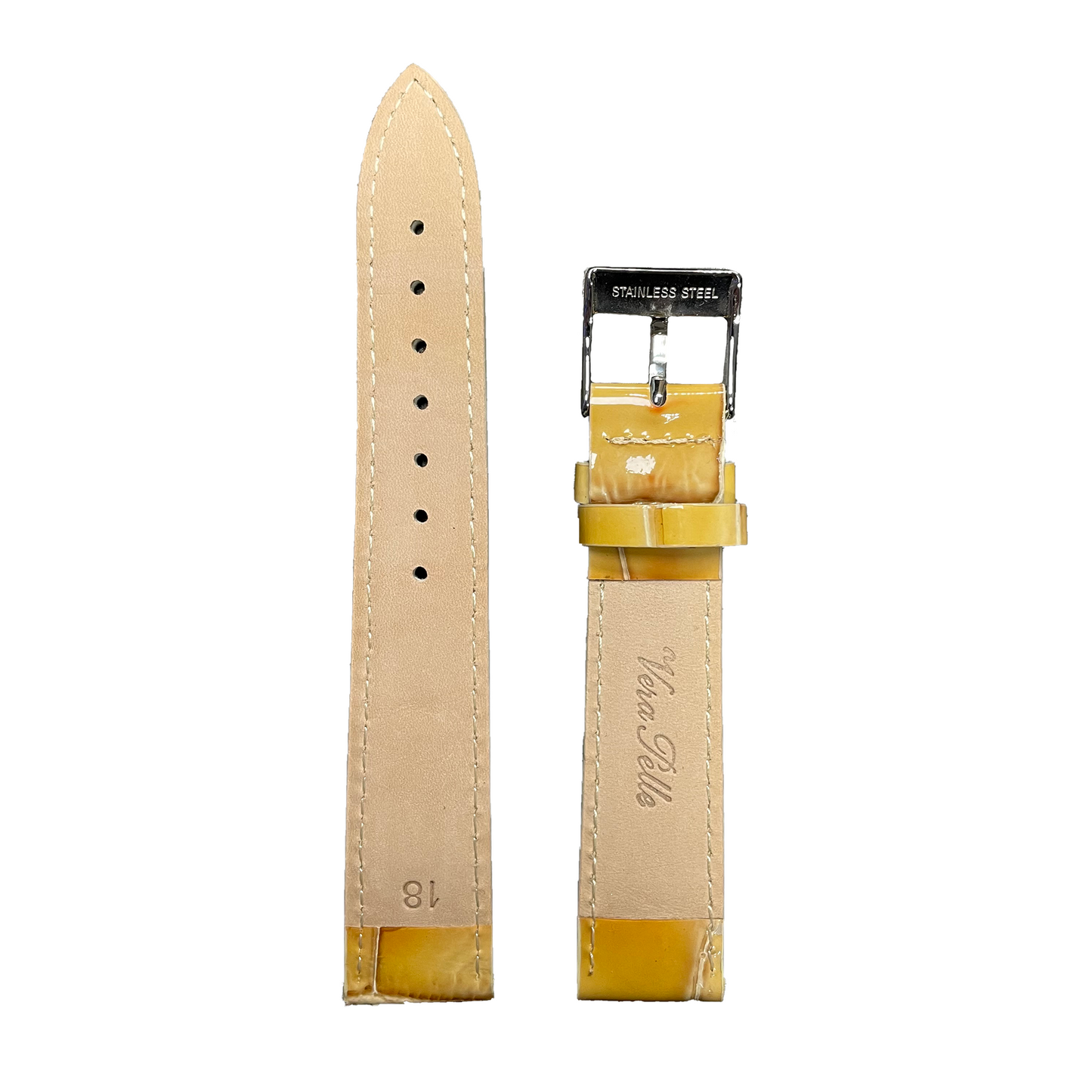 Horlogeband - 18 mm - Beige geel - Echt leer