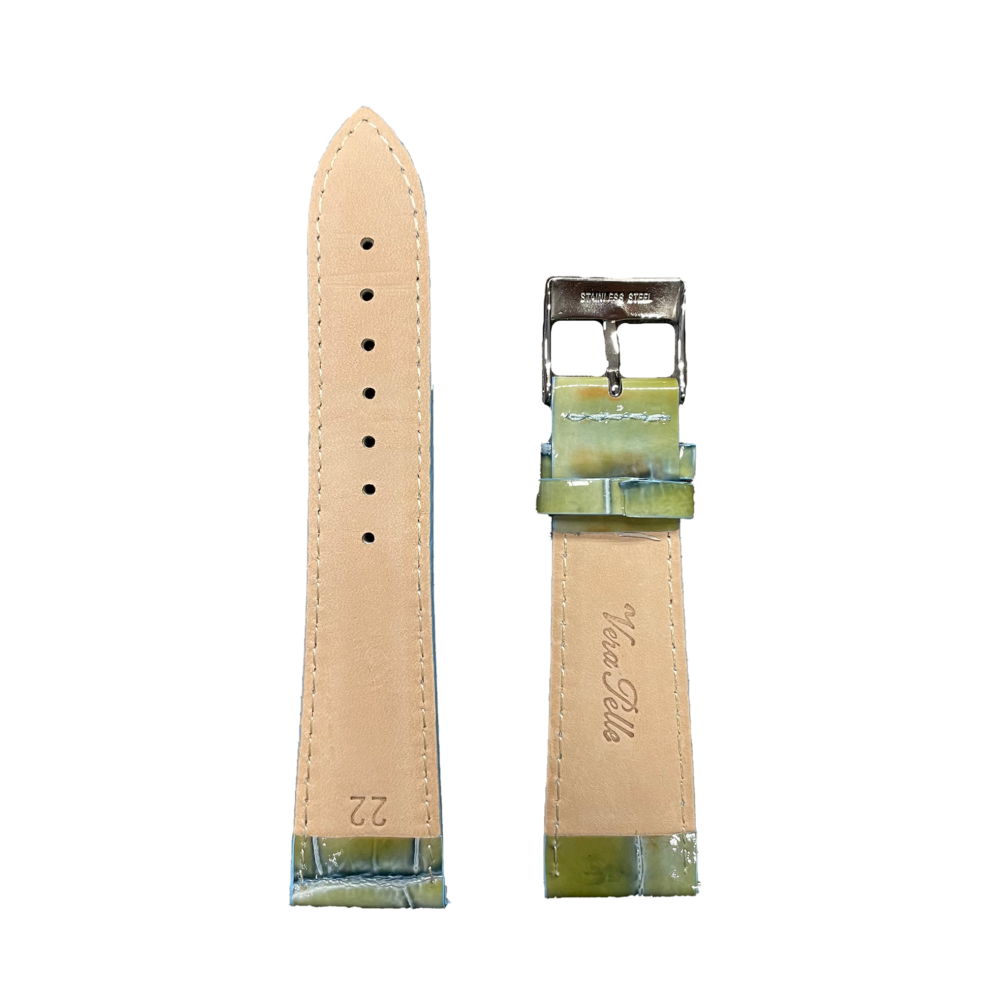 Horlogeband - 22mm - Glans Groen - Echt leer