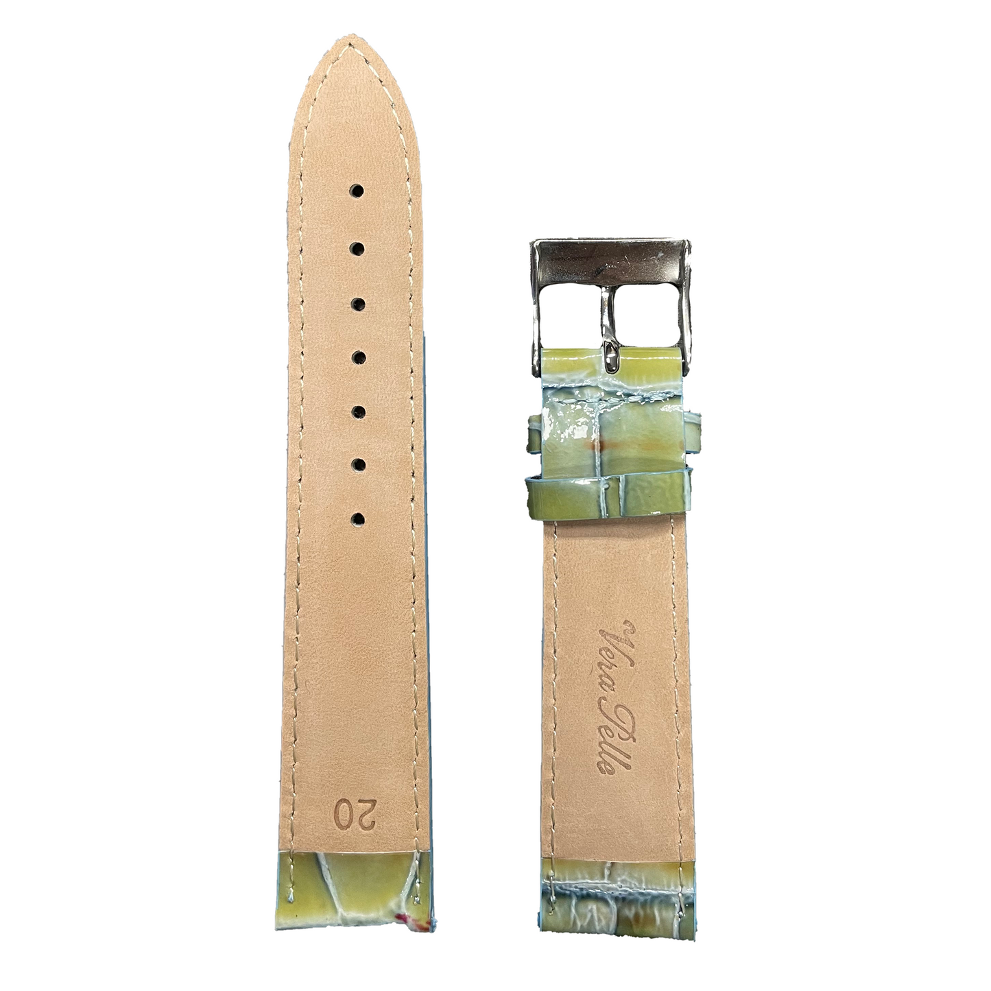 Horlogeband - 20mm - Glans Groen - Echt leer