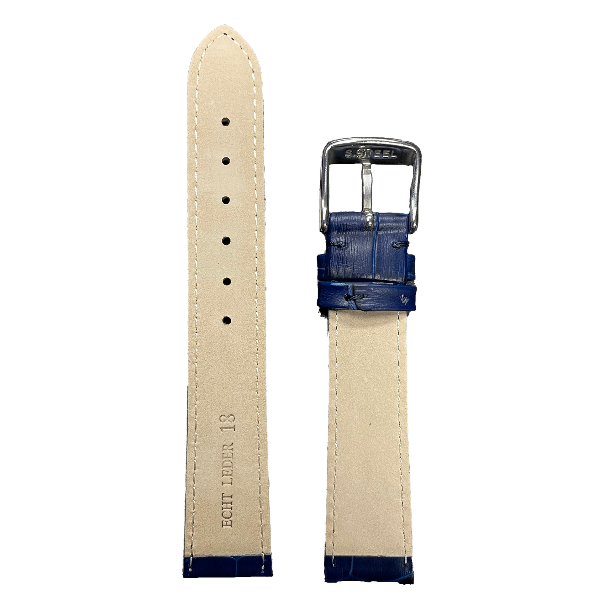 Horlogeband - 18mm - Blauw - Echt leer