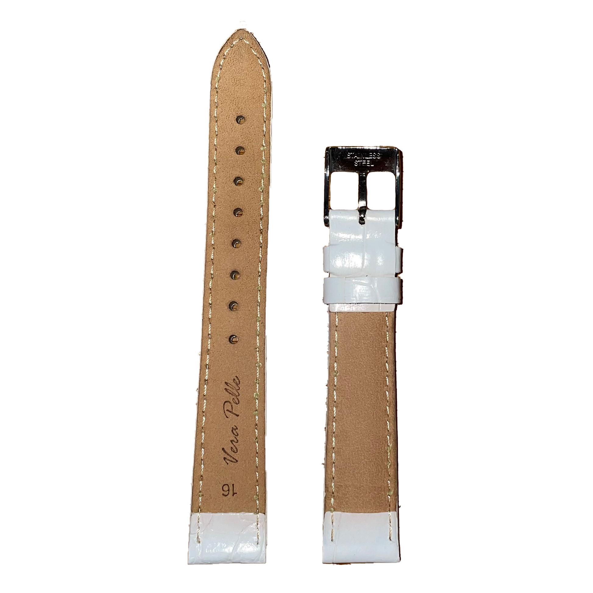 Horlogeband - 16mm - Wit - Echt leer
