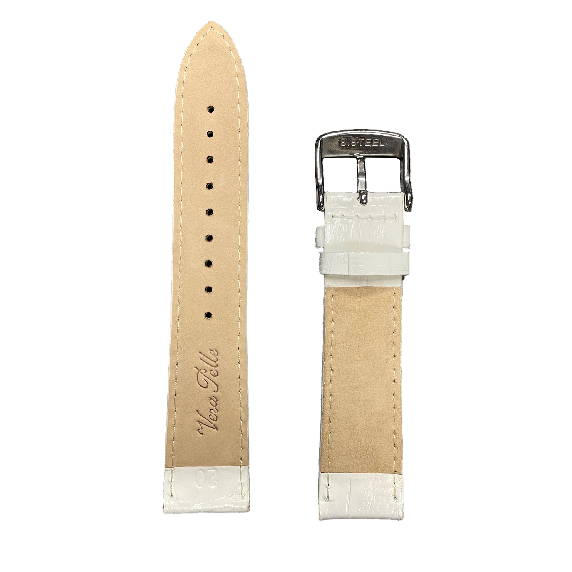Horlogeband - 20 mm - Wit - Echt leer