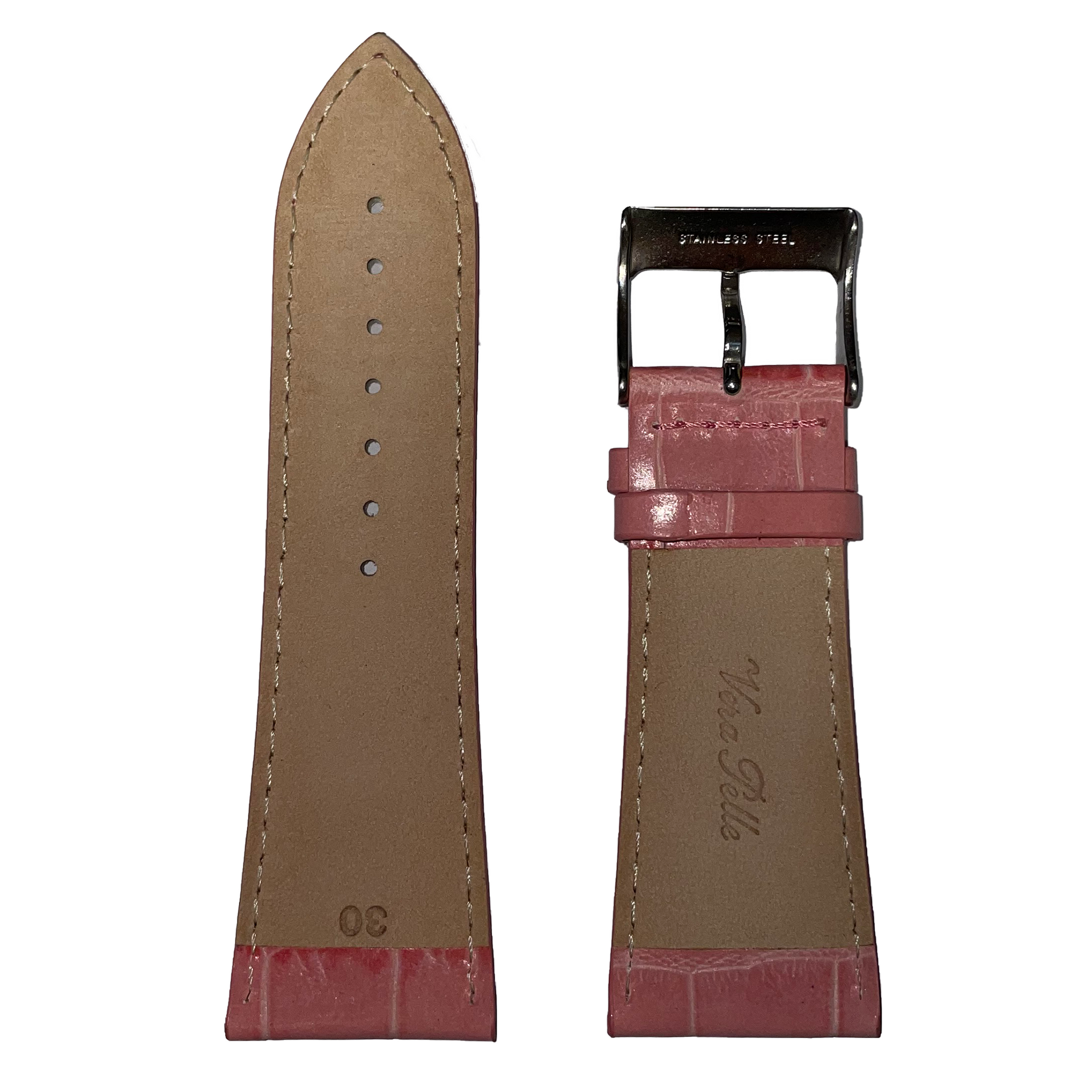 Horlogeband - 30mm - Roze - Echt leer