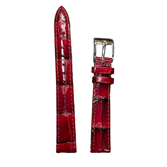 Horlogeband - 14mm - Glans Rood - Echt leer