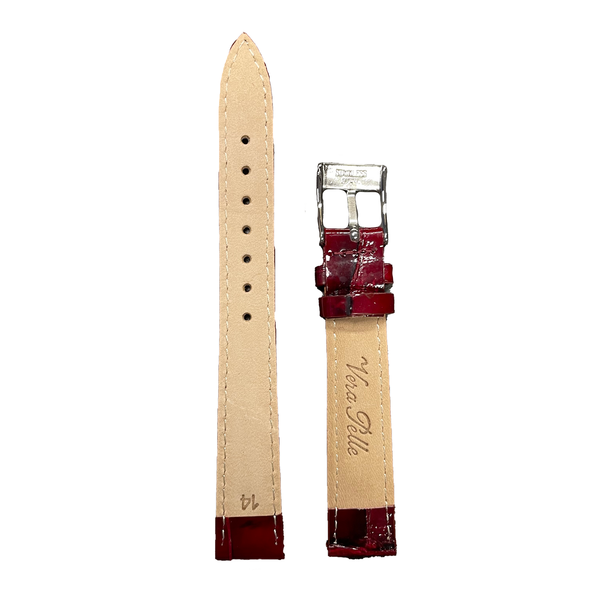 Horlogeband - 14mm - Glans Rood - Echt leer