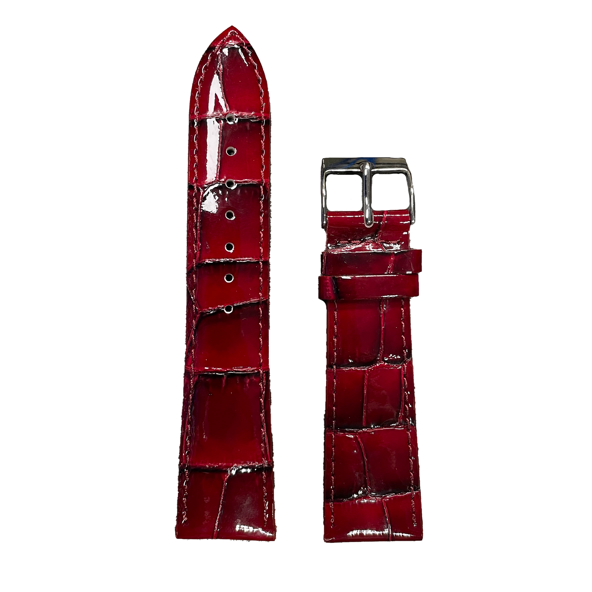 Horlogeband - 22mm - Glans rood - Echt leer