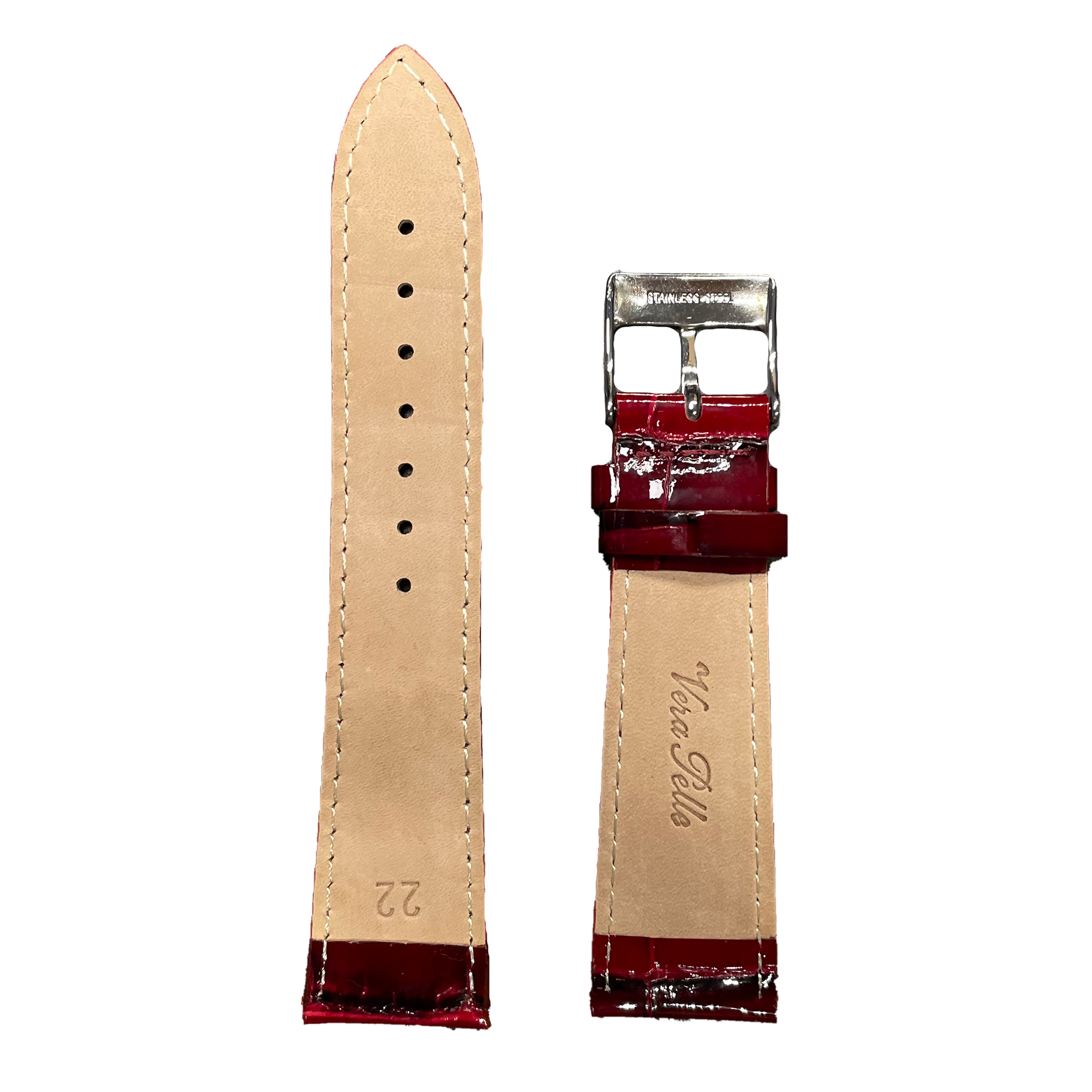 Horlogeband - 22mm - Glans rood - Echt leer