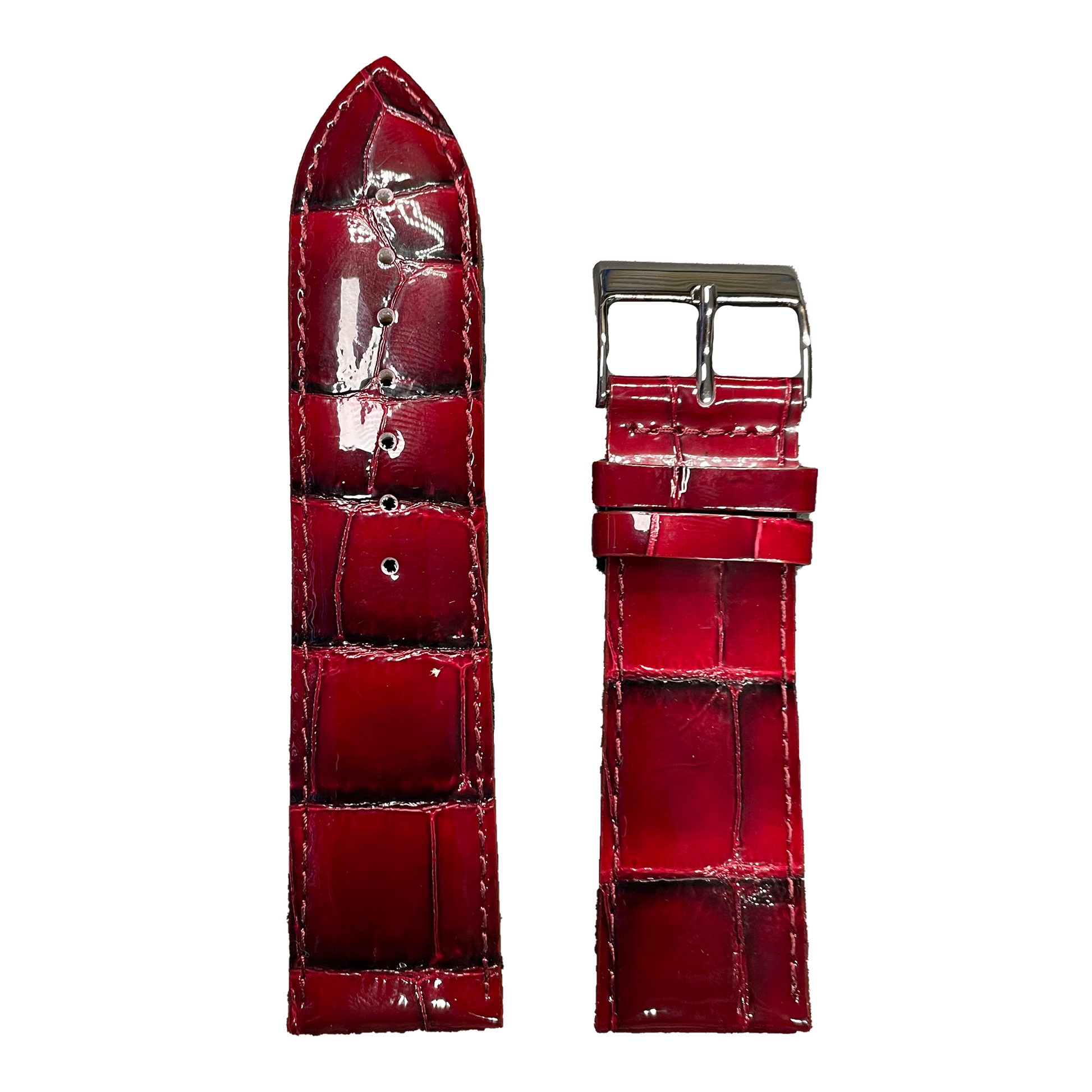 Horlogeband - 24mm - Glans Rood - Echt leer
