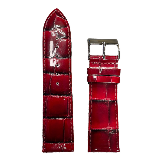 Horlogeband - 24mm - Glans Rood - Echt leer