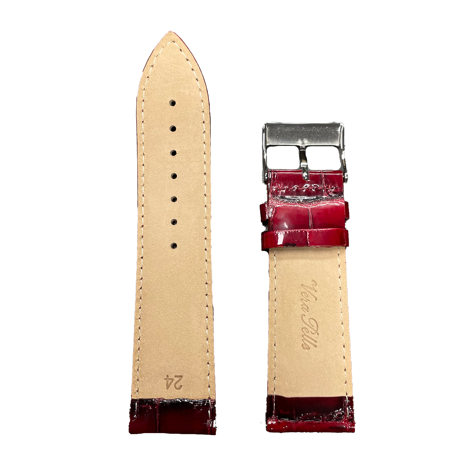 Horlogeband - 24mm - Glans Rood - Echt leer