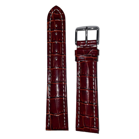 Horlogeband - 20mm - Bordeaux Rood - Echt leer