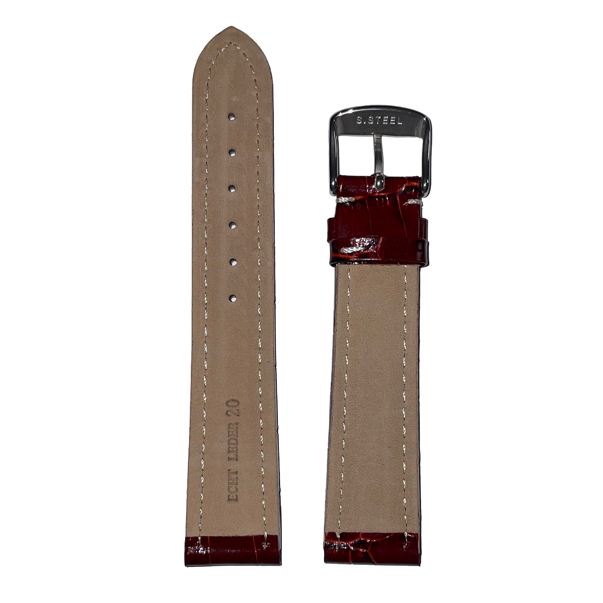 Horlogeband - 20mm - Bordeaux Rood - Echt leer