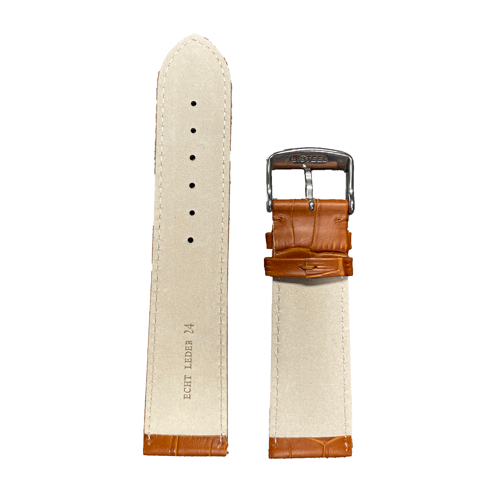 Horlogeband - 24 mm - Cognac bruin - Echt leer
