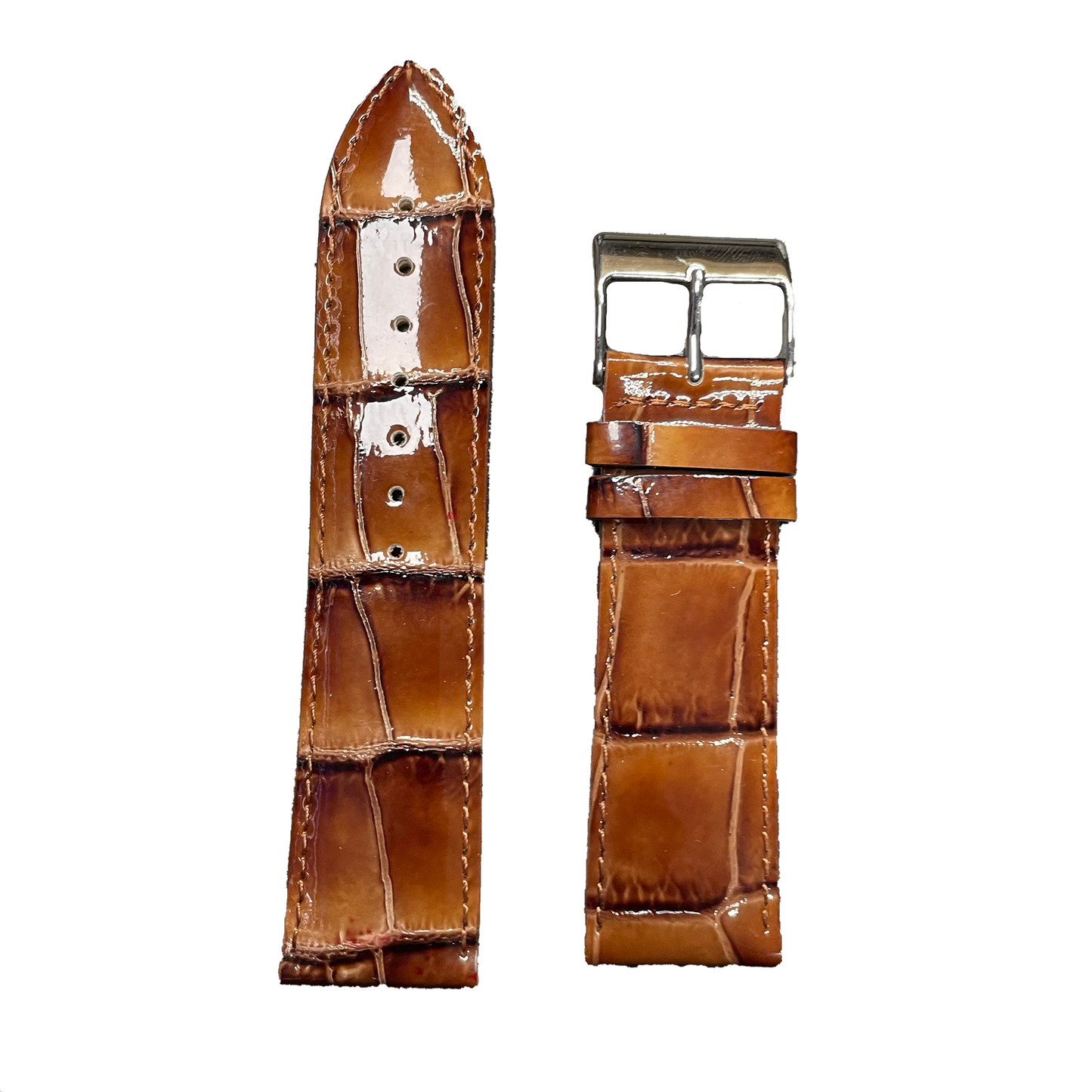 Horlogeband - 24mm - Glans Cognac - Echt leer