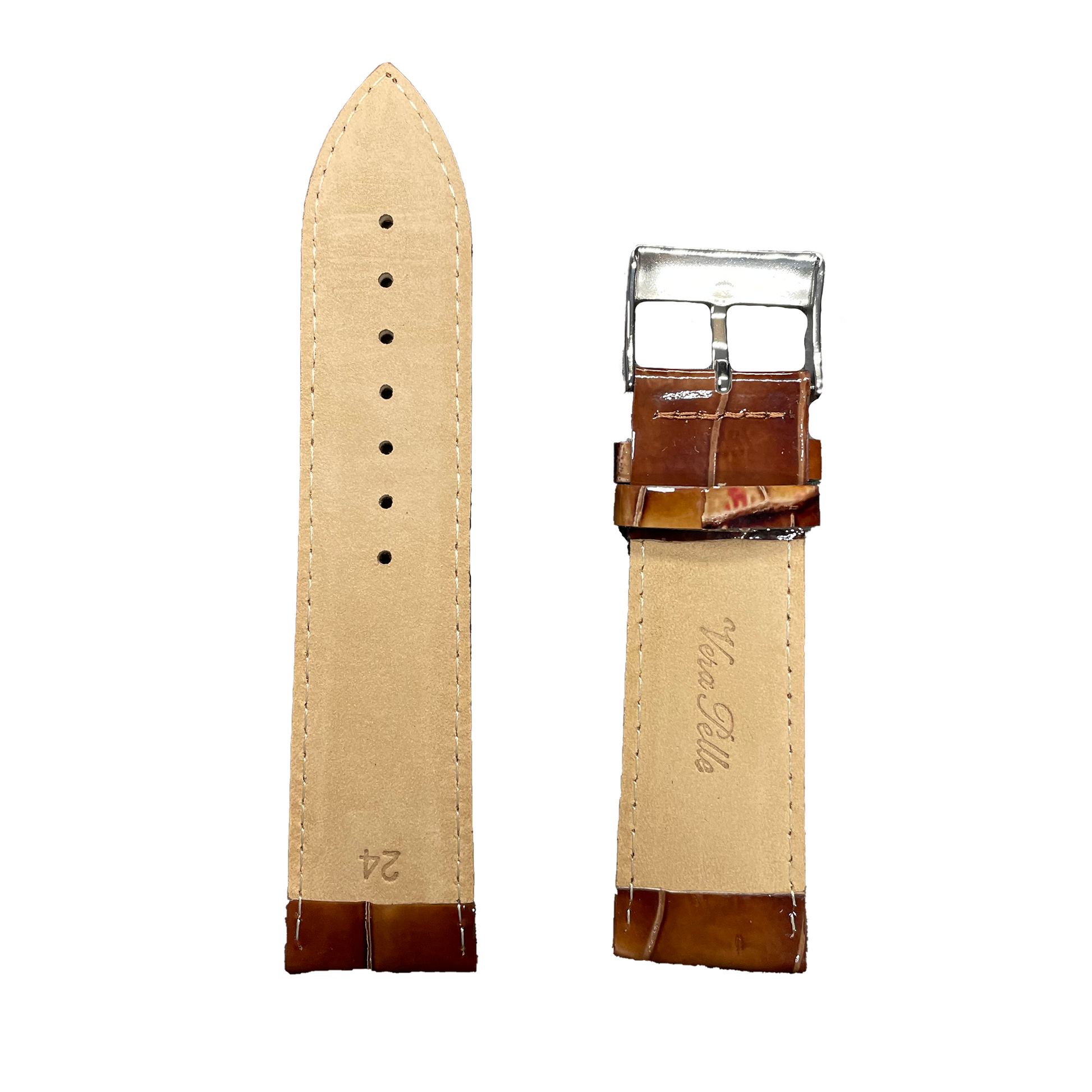 Horlogeband - 24mm - Glans Cognac - Echt leer