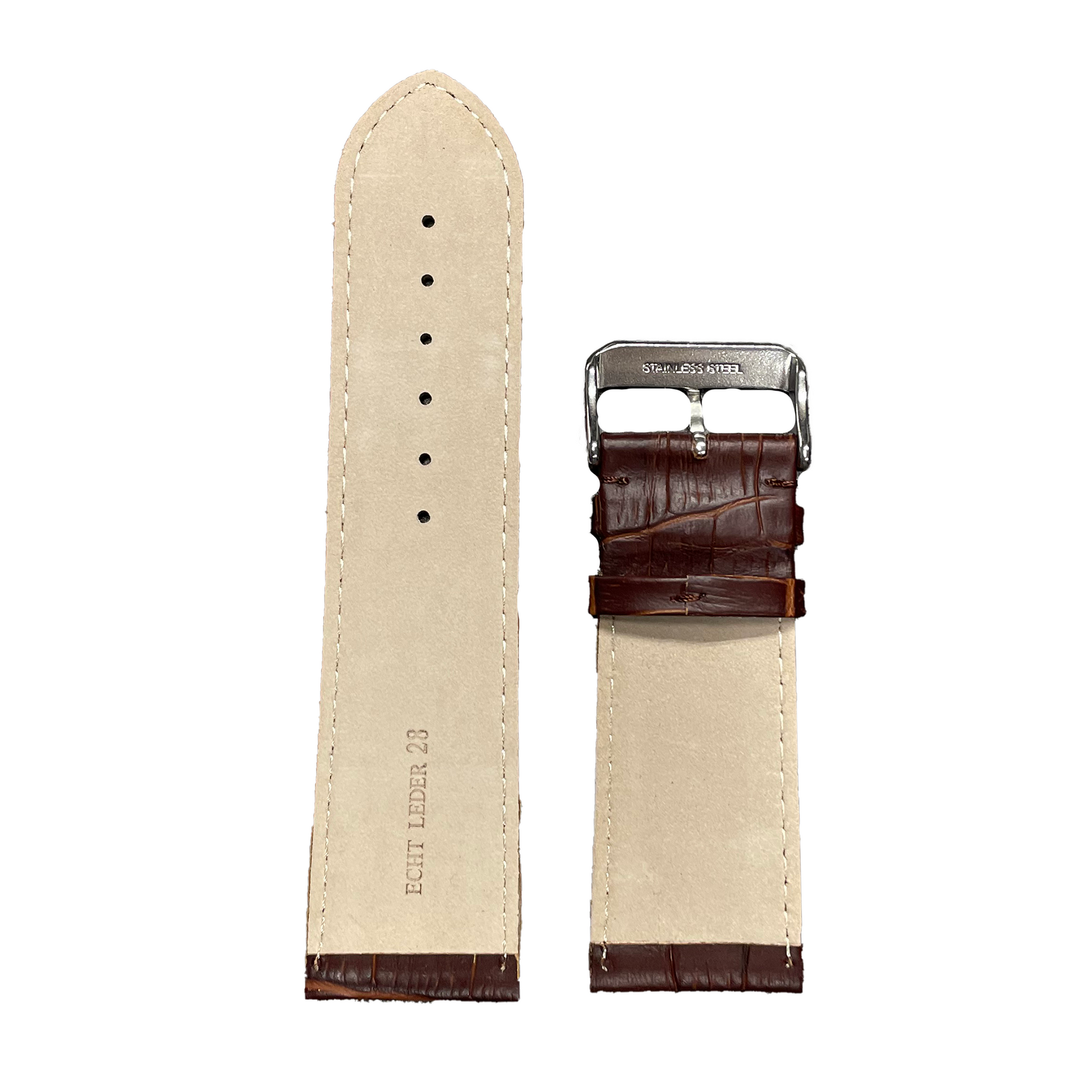 Horlogeband - 28mm  - Bruin - Echt leer