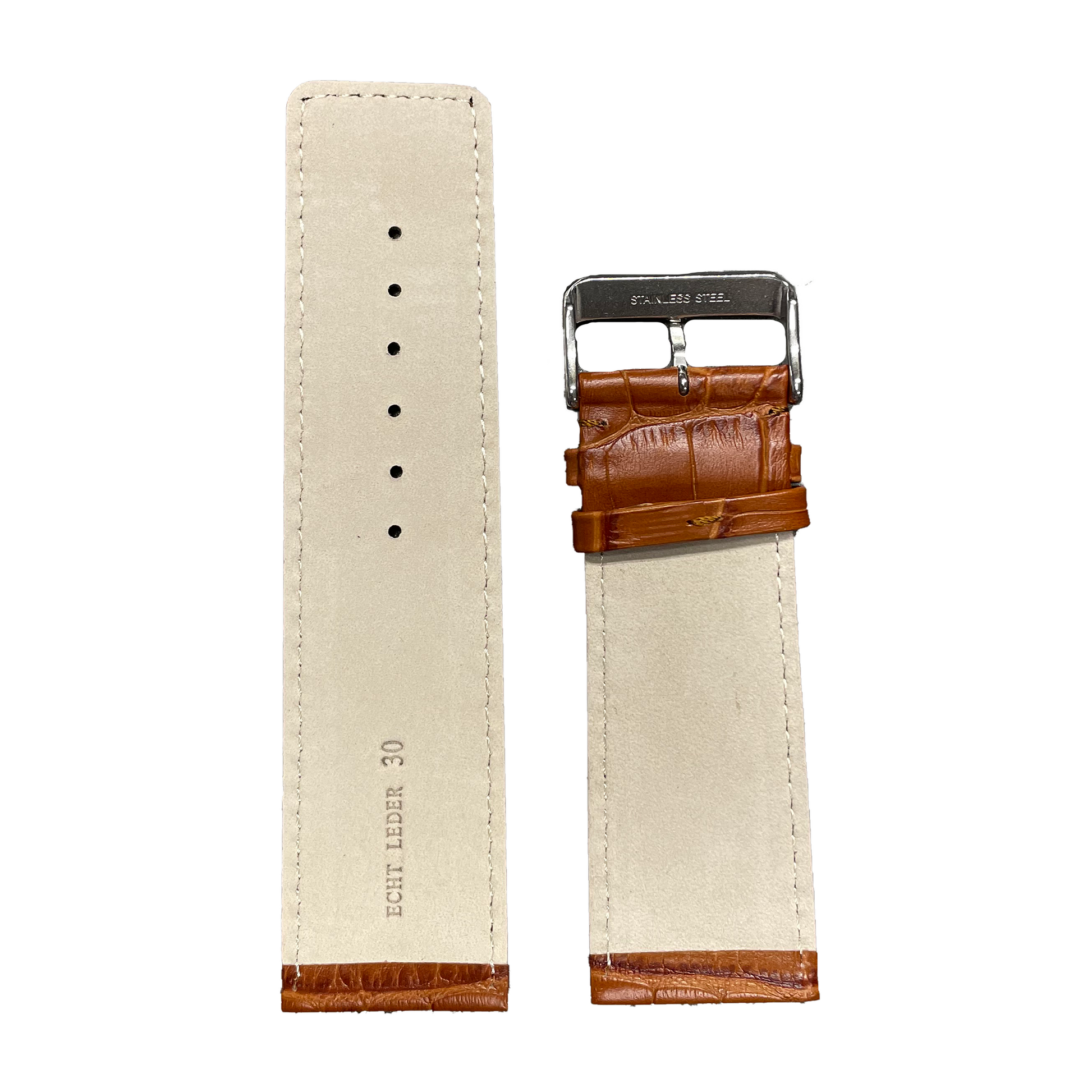 Horlogeband - 30 mm - Cognac bruin - Echt leer