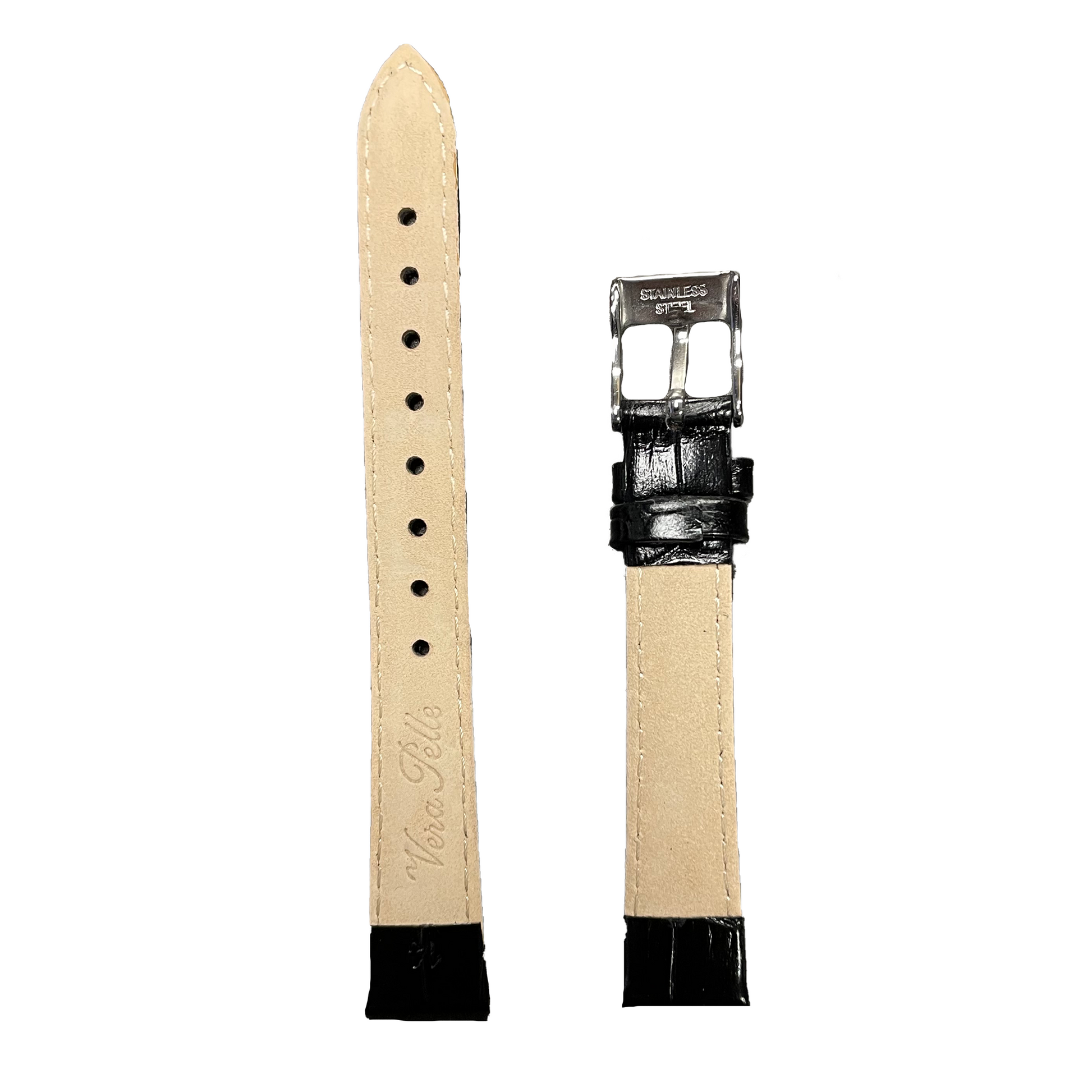 Horlogeband - 14mm - Zwart - Echt leer