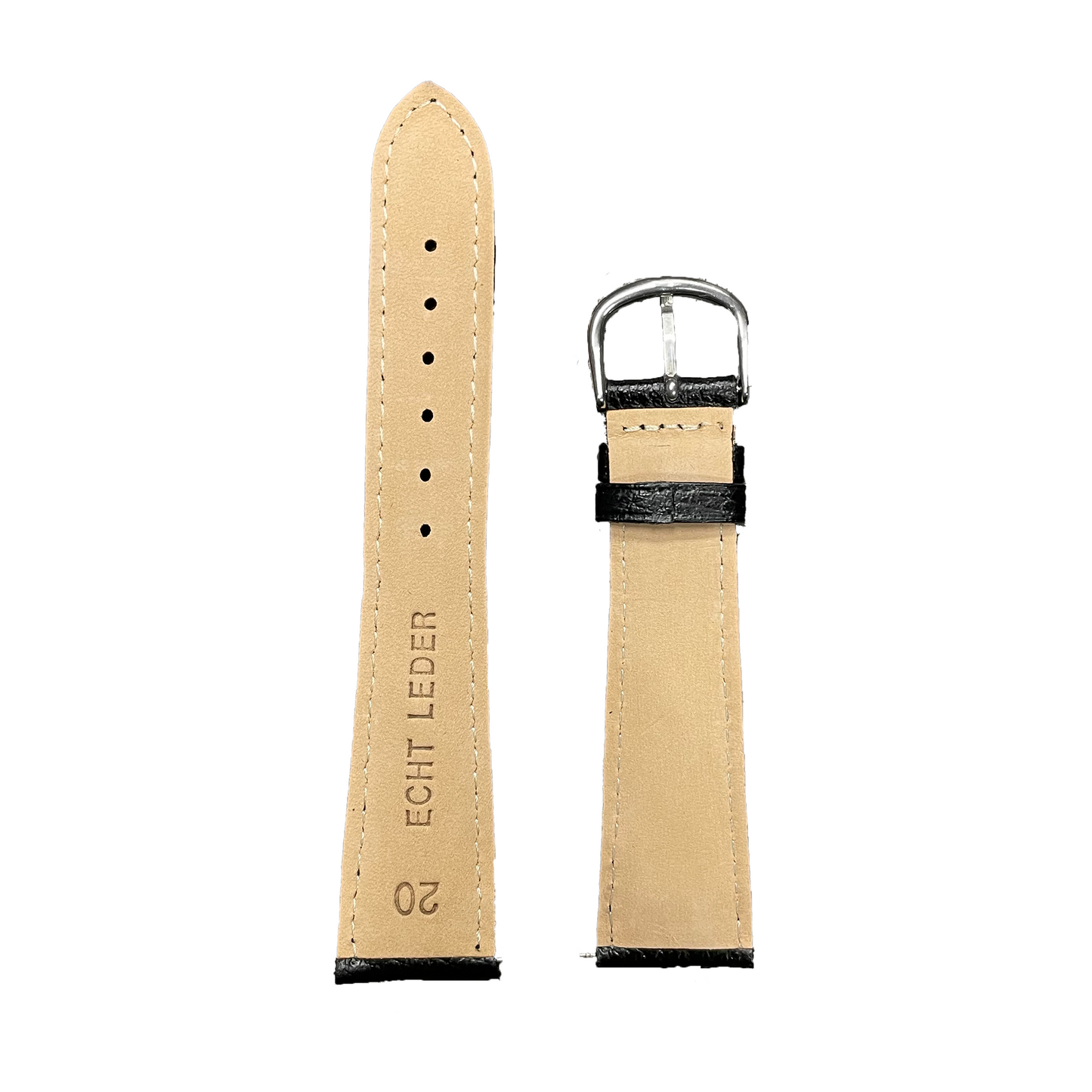 Horlogeband - 20mm - Zwart - Echt leer