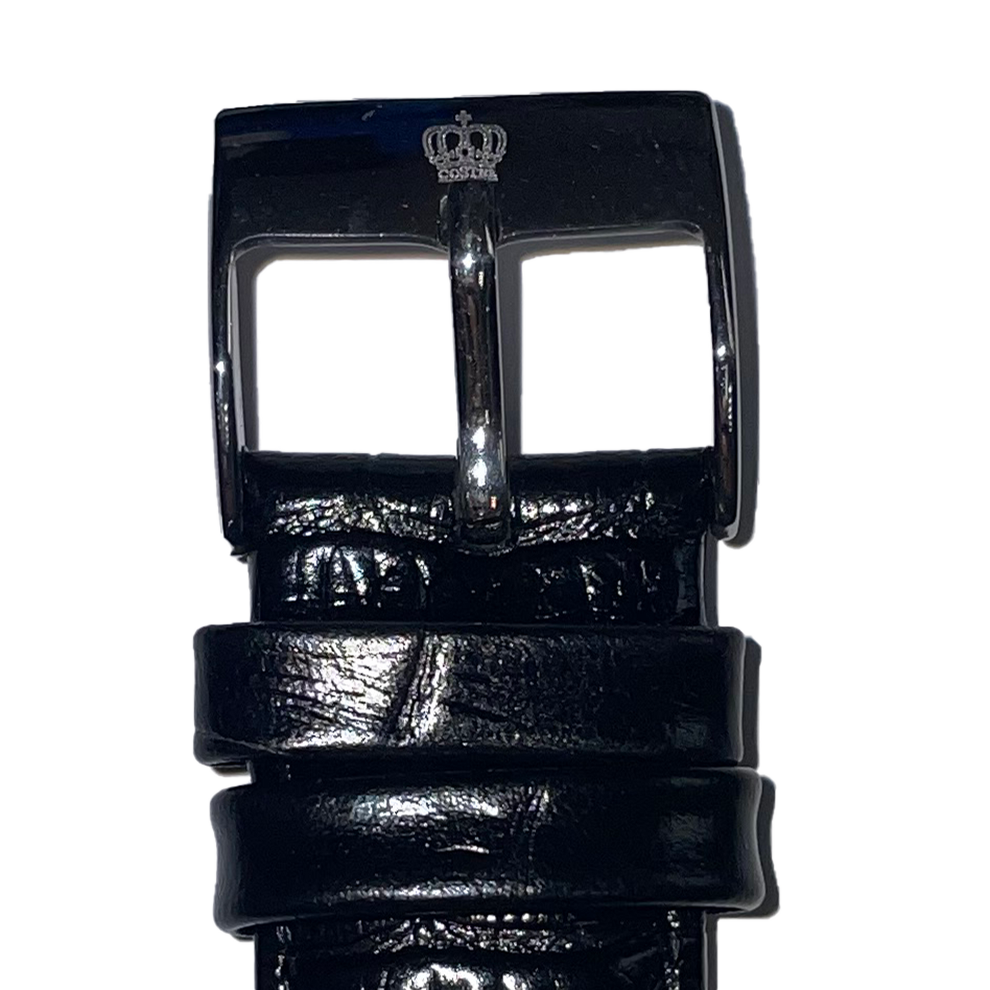Horlogeband - 20mm - Glans Zwart - Echt leer