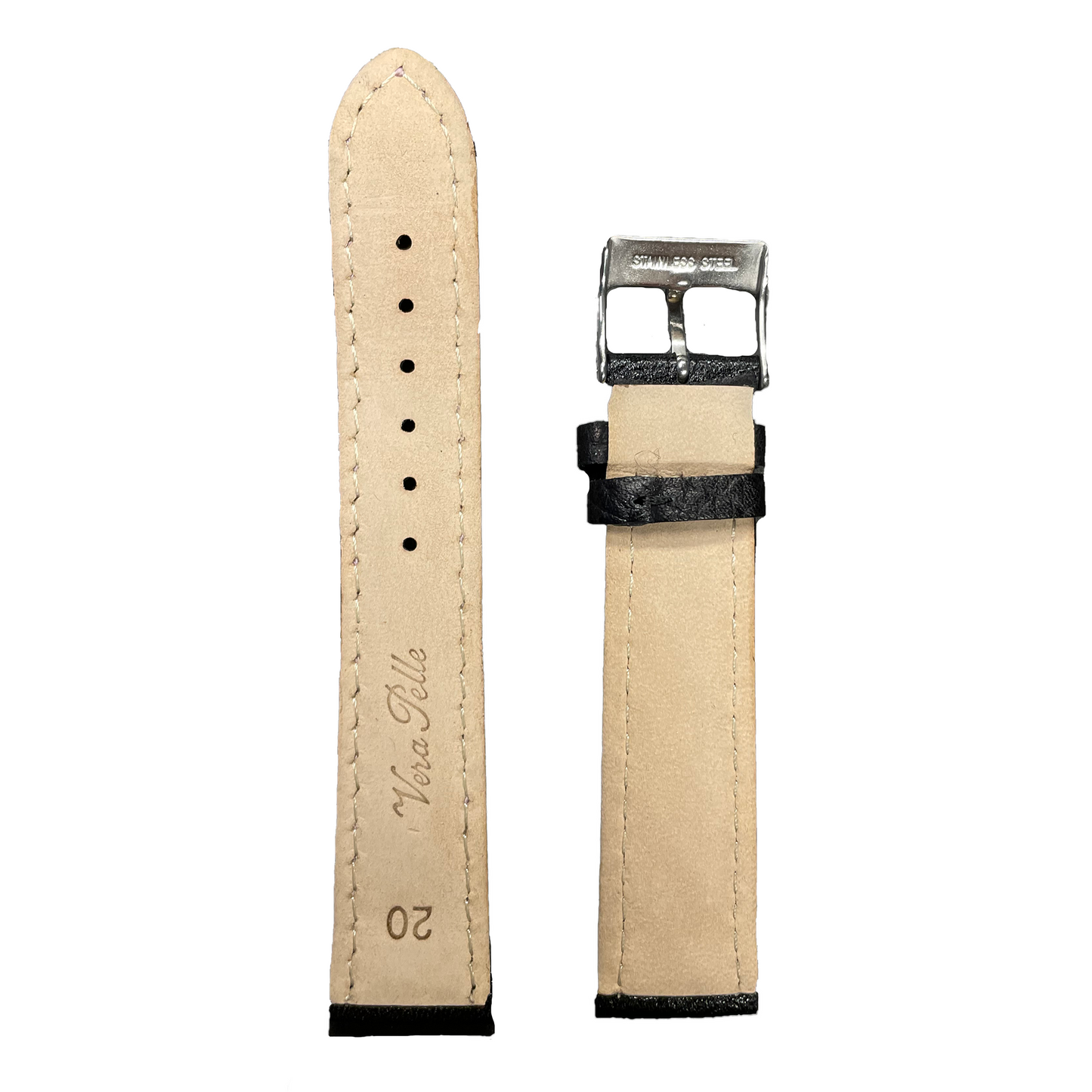 Horlogeband - 22mm - Zwart - Echt leer