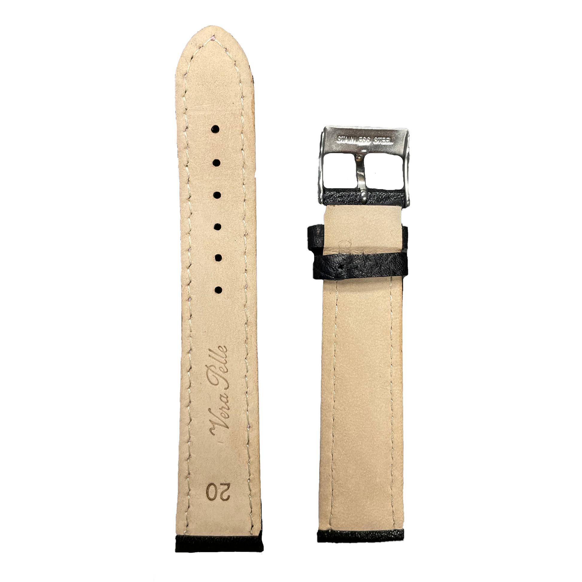 Horlogeband - 22mm - Zwart - Echt leer