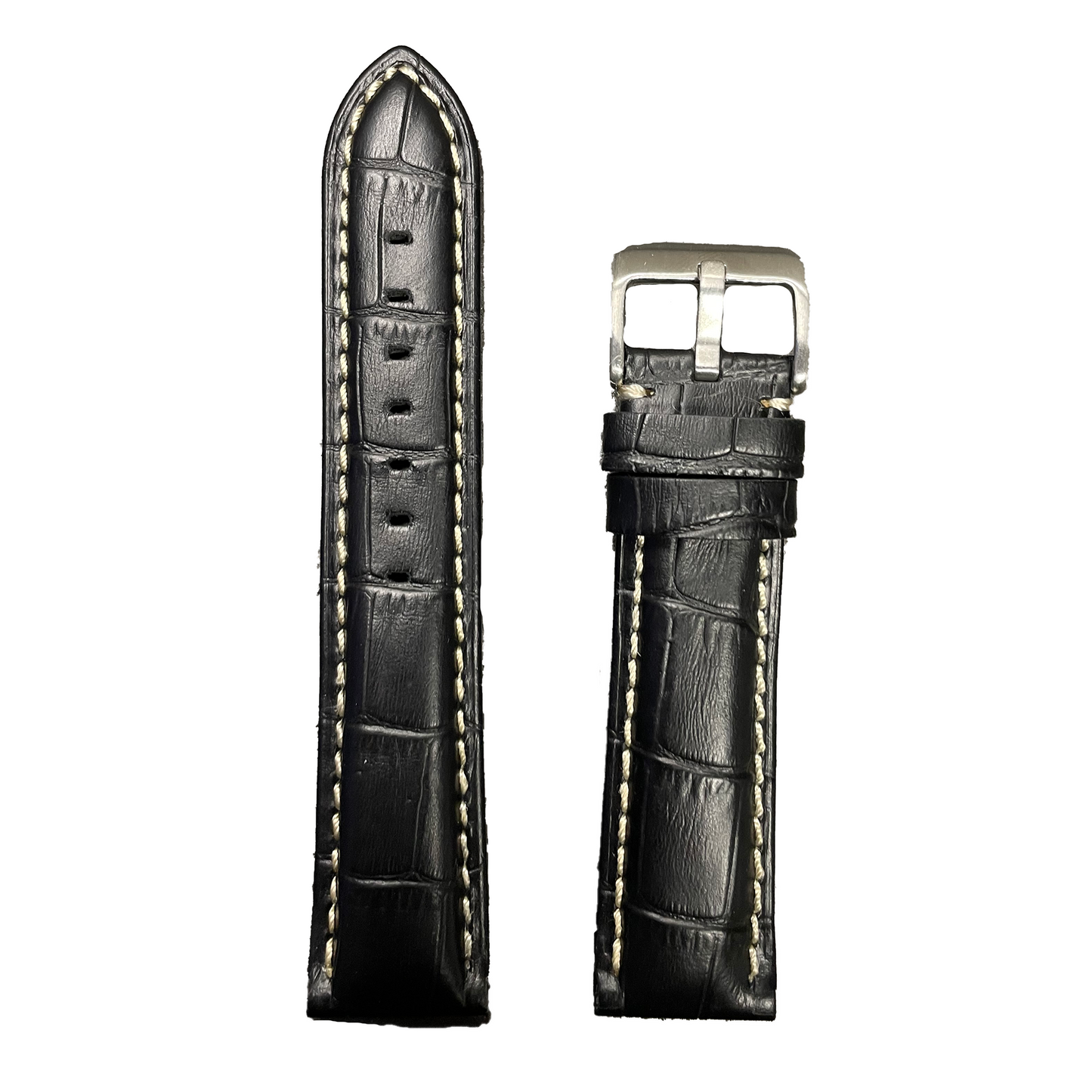 Horlogeband - 22mm - Zwart - Echt leer