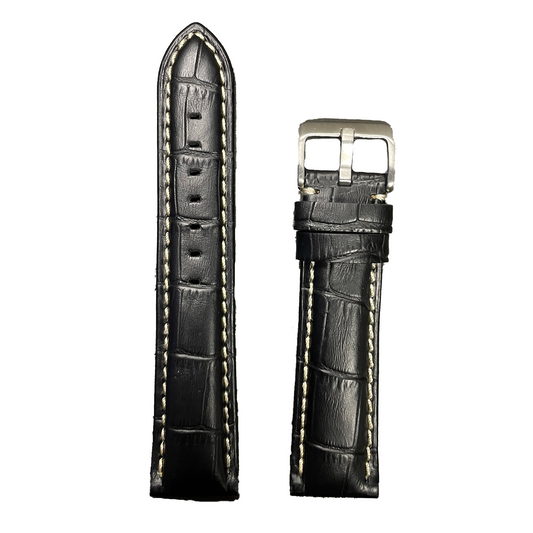 Horlogeband - 22mm - Zwart - Echt leer