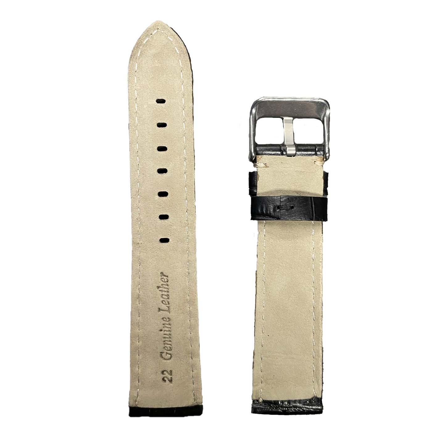 Horlogeband - 22mm - Zwart - Echt leer