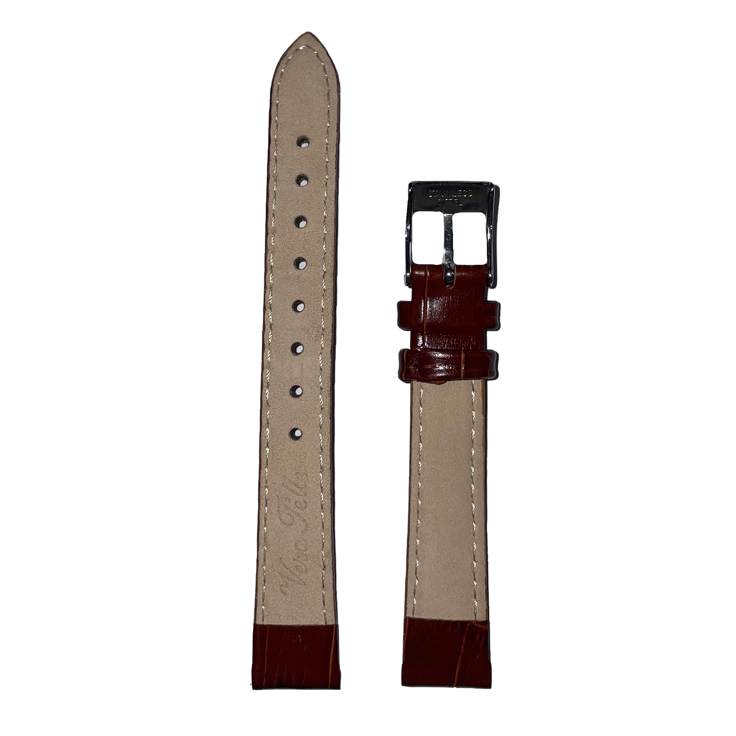 Horlogeband - 14mm - Donker bruin - Echt leer