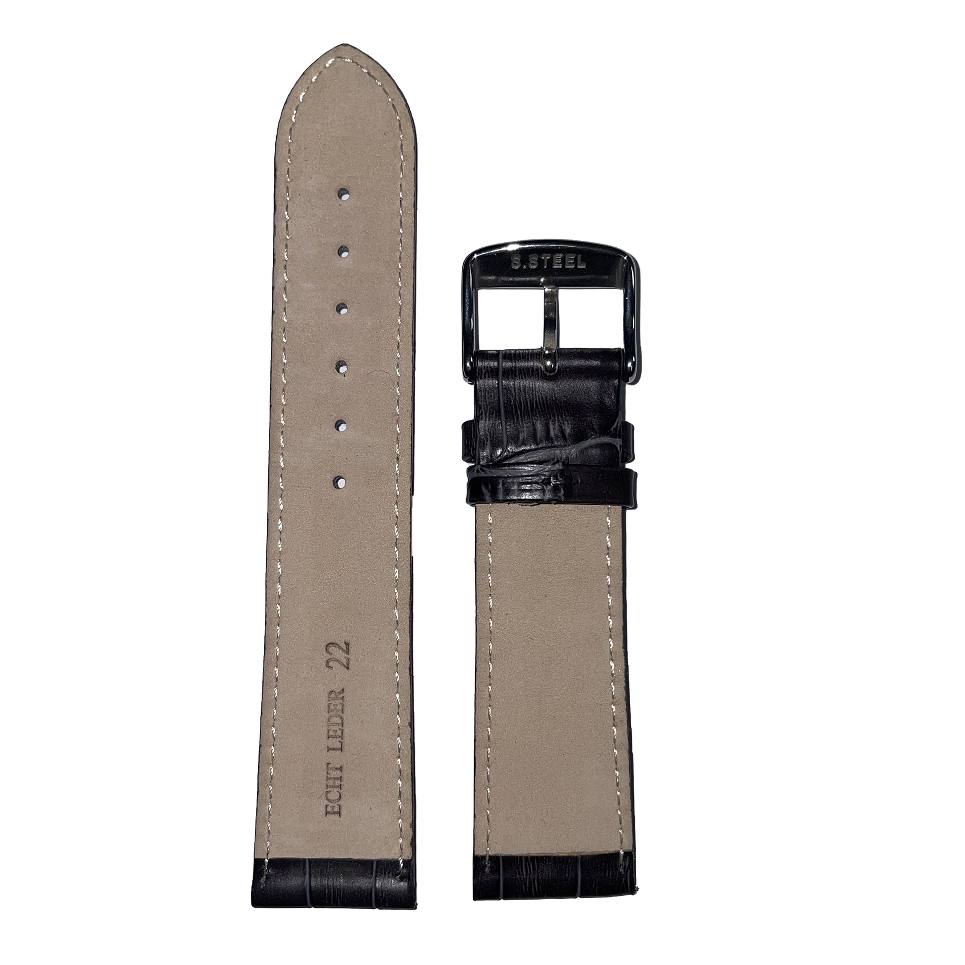 Horlogeband - 22mm - Donker grijs - Echt leer