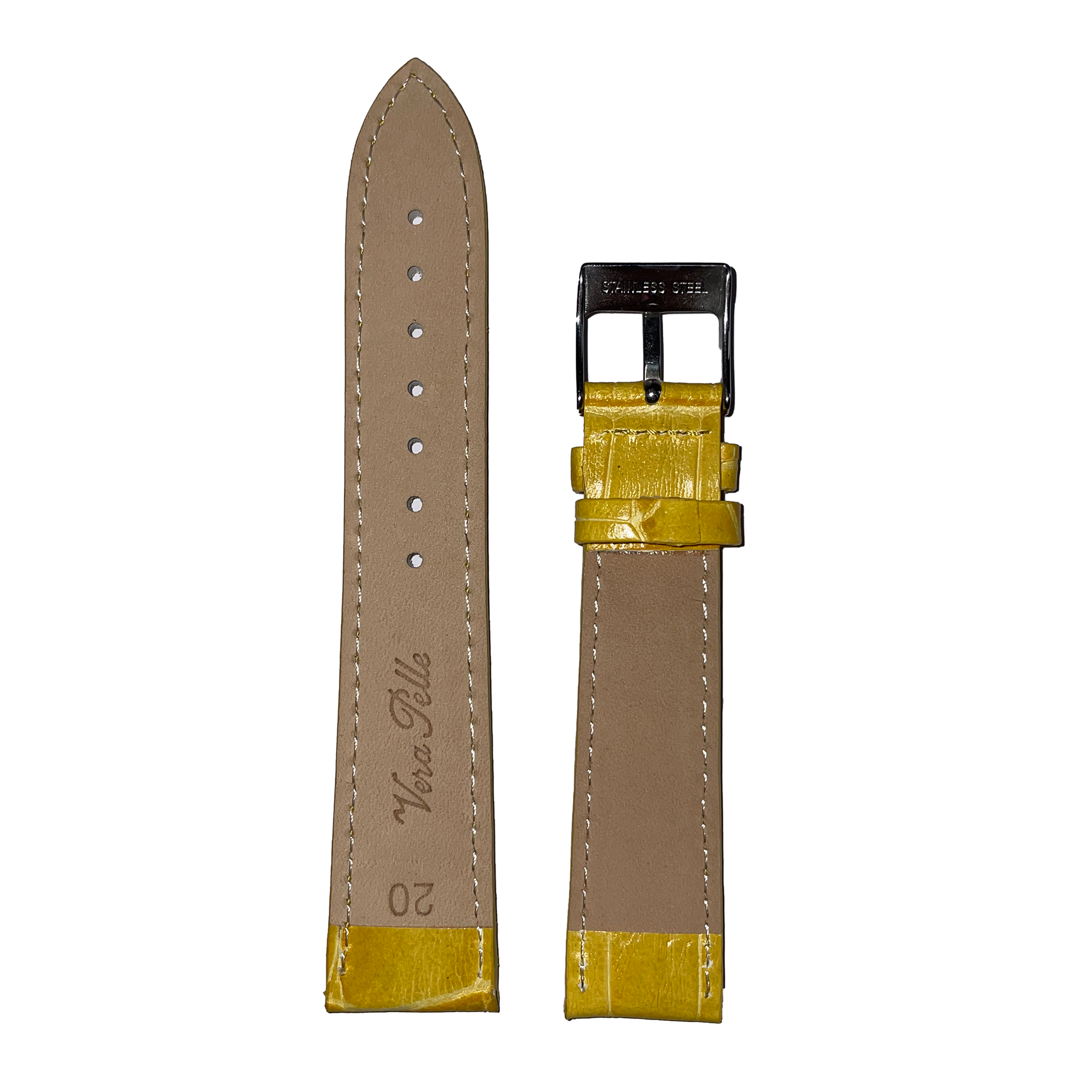 Horlogeband - 20mm - Geel - Echt leer