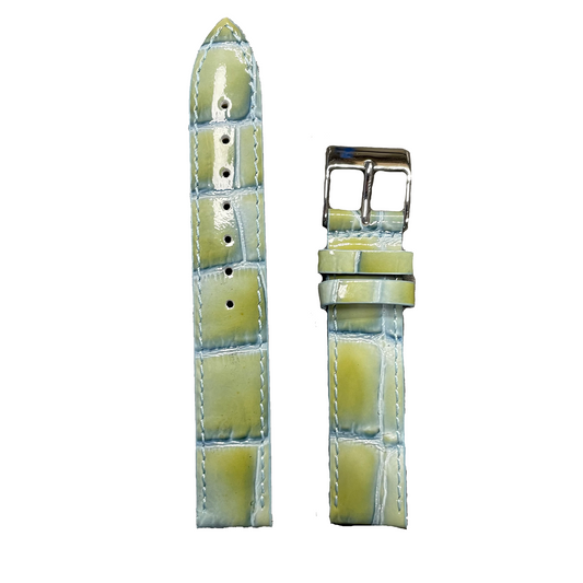 Horlogeband - 16mm - Glans Groen - Echt leer