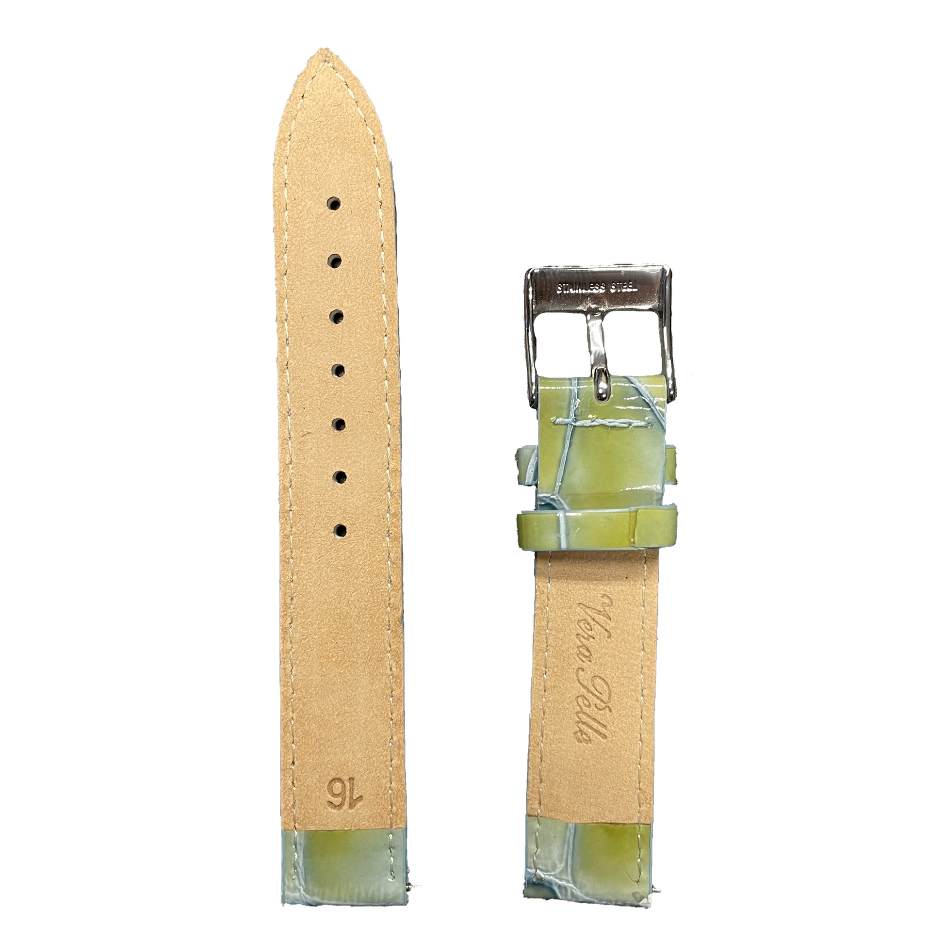 Horlogeband - 16mm - Glans Groen - Echt leer