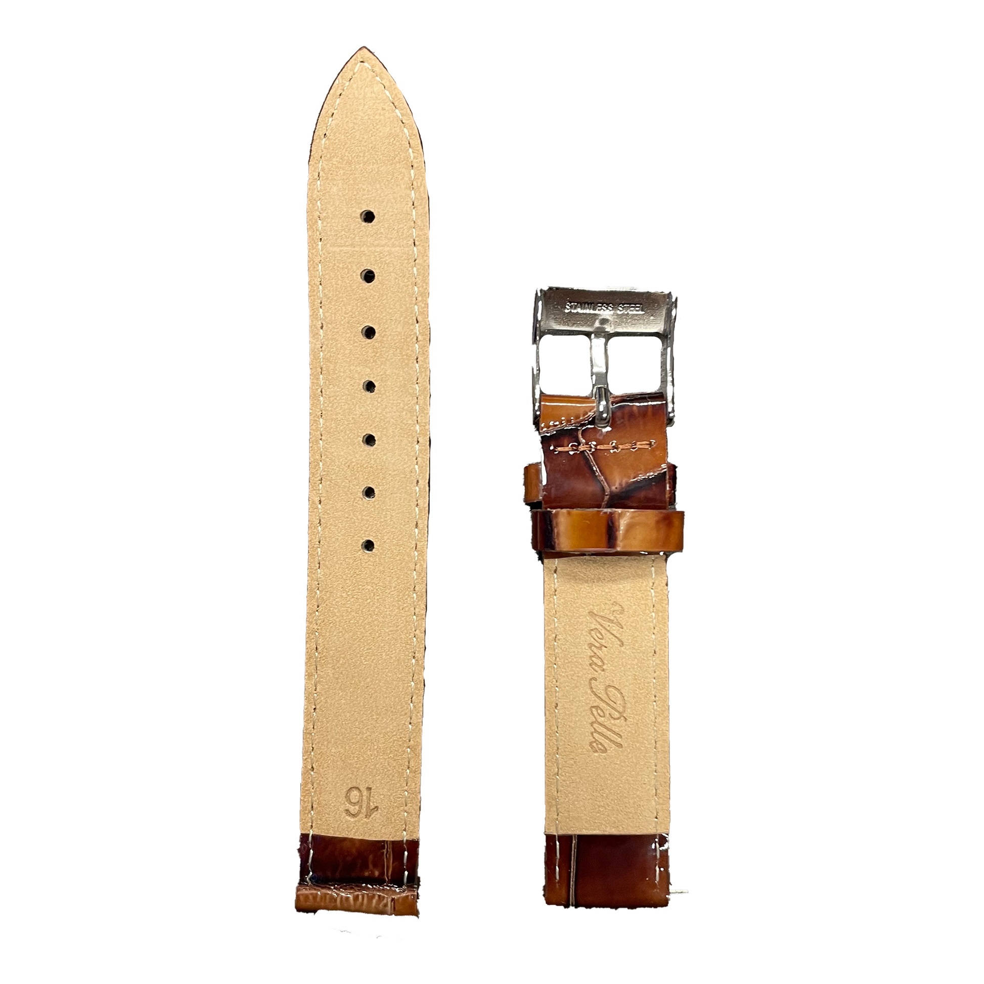 Horlogeband - 16 mm - Cognac bruin - Echt leer