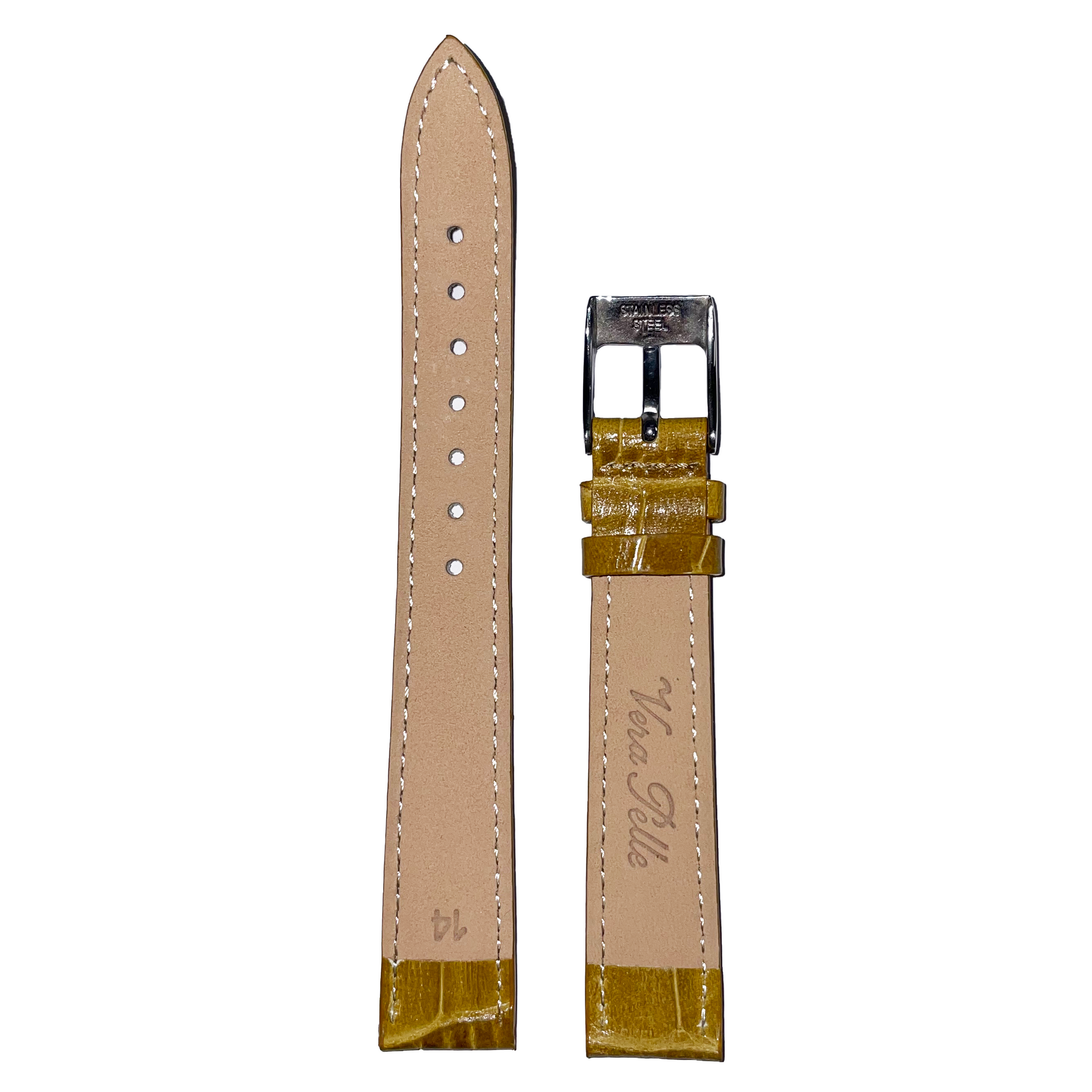 Horlogeband - 14mm - Donker geel - Echt leer