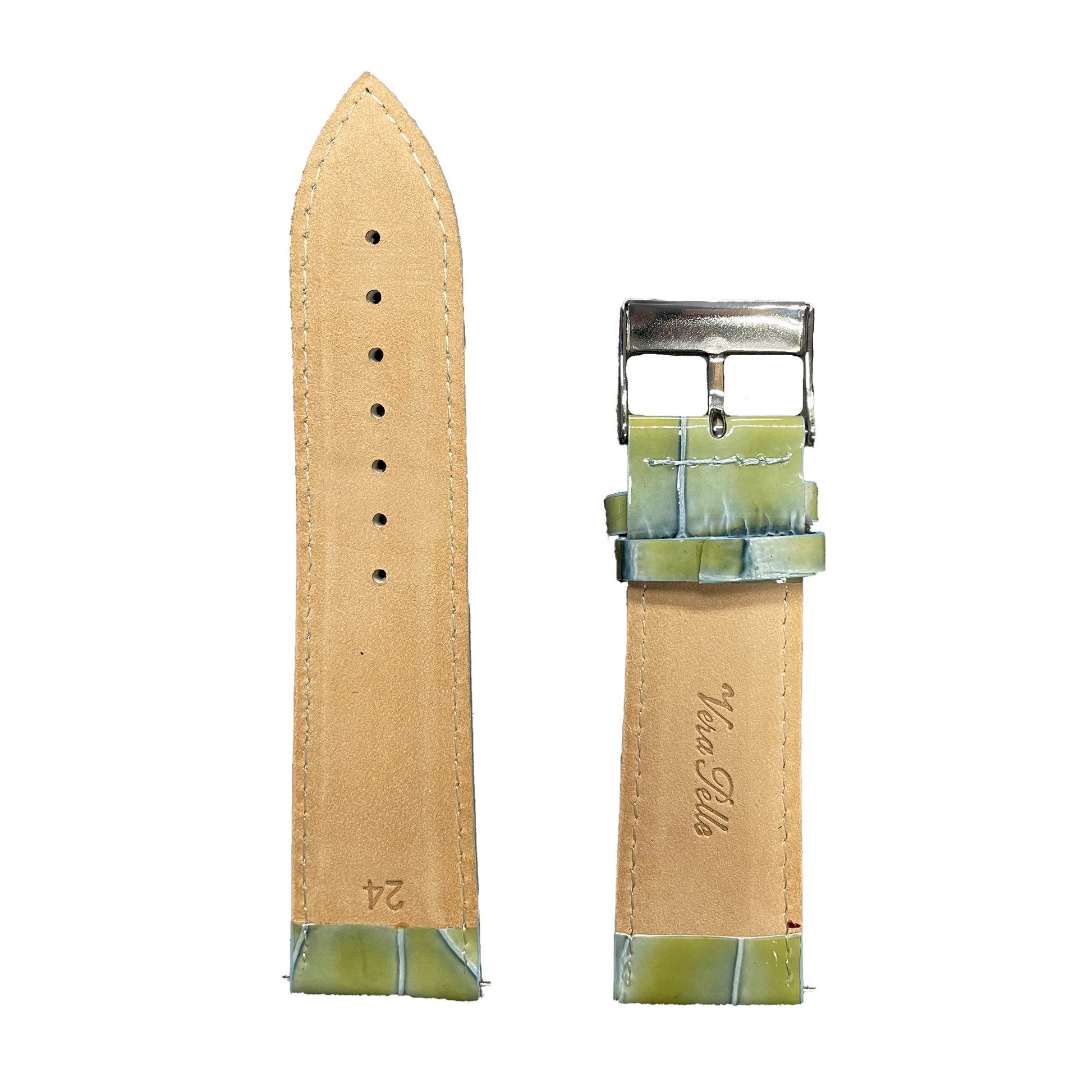Horlogeband - 24mm - Glans Groen - Echt leer