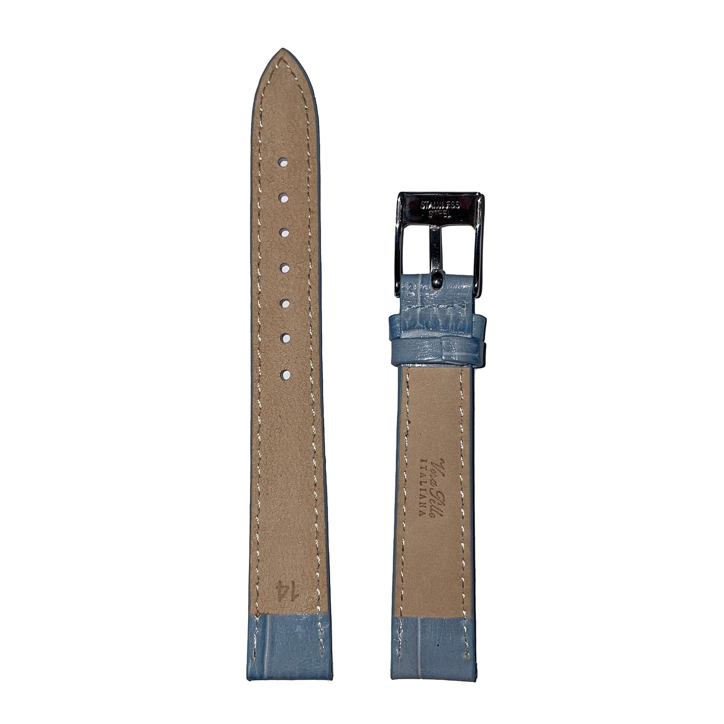 Horlogeband - 14mm - Licht blauw - Echt leer